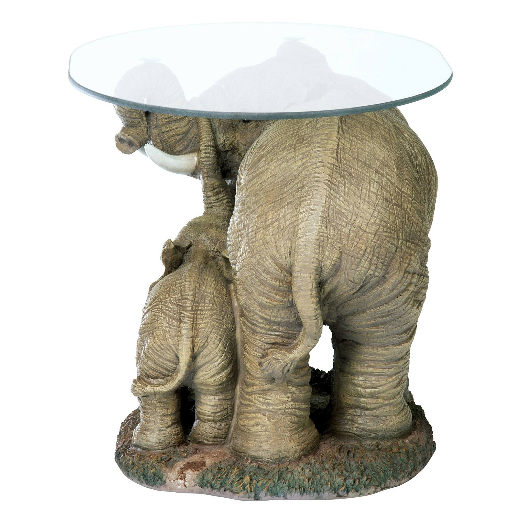 Design Toscano 18&#x22; Elephant&#x27;s Majesty Glass-Topped Cocktail Table