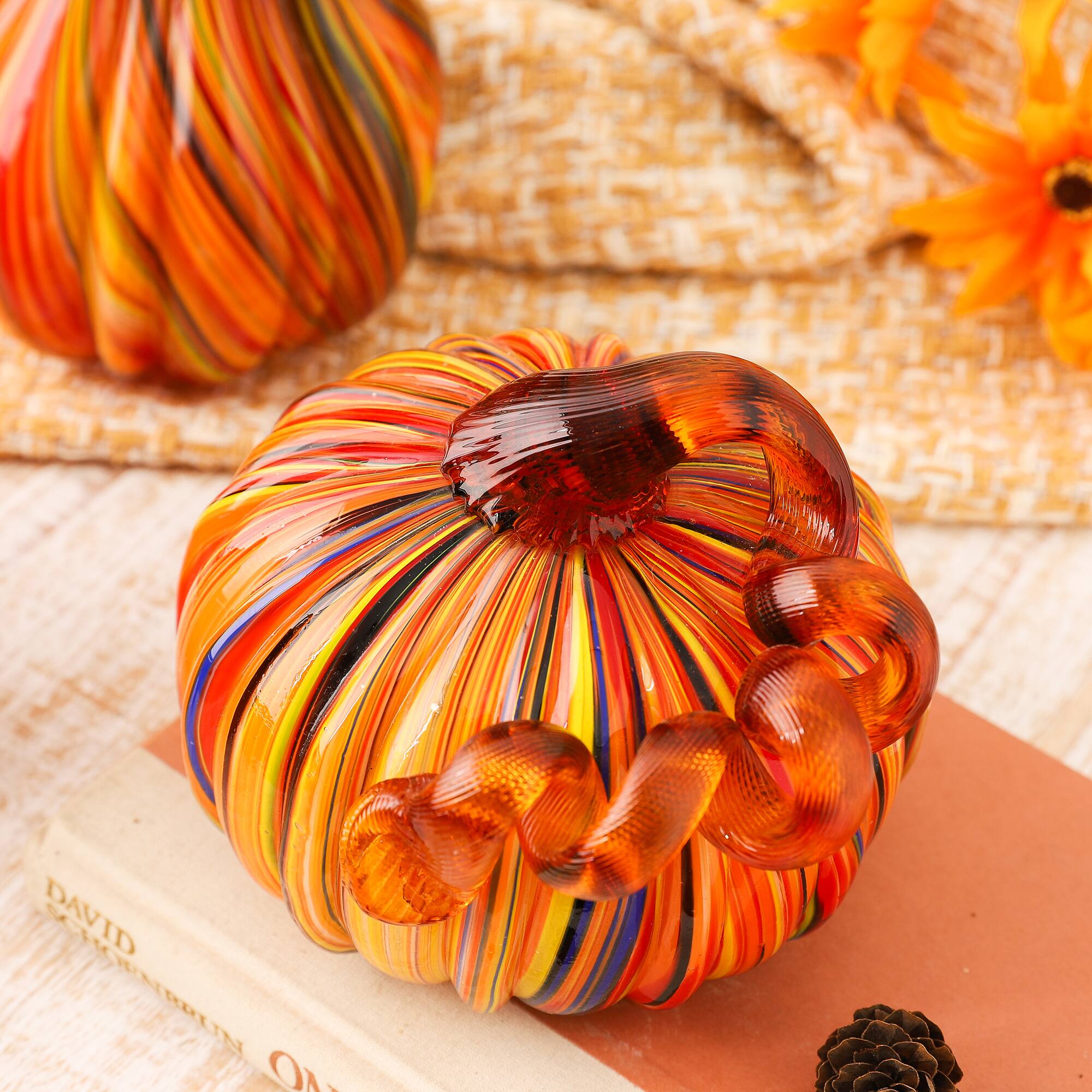 Glitzhome&#xAE; Multi Striped Glass Pumpkin &#x26; Gourd Set