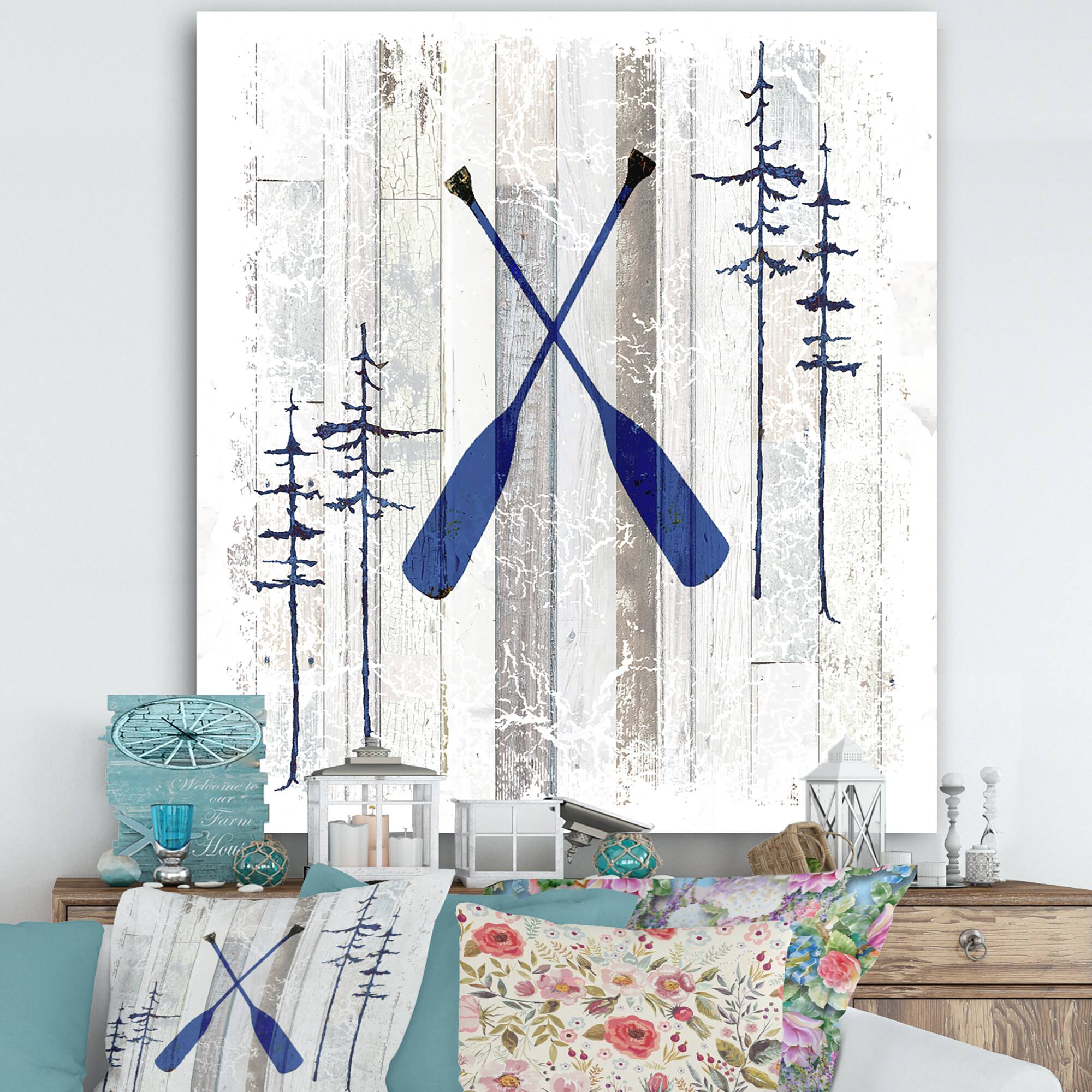 Designart - The Blue Moose - Oars - Cottage Canvas Wall Art