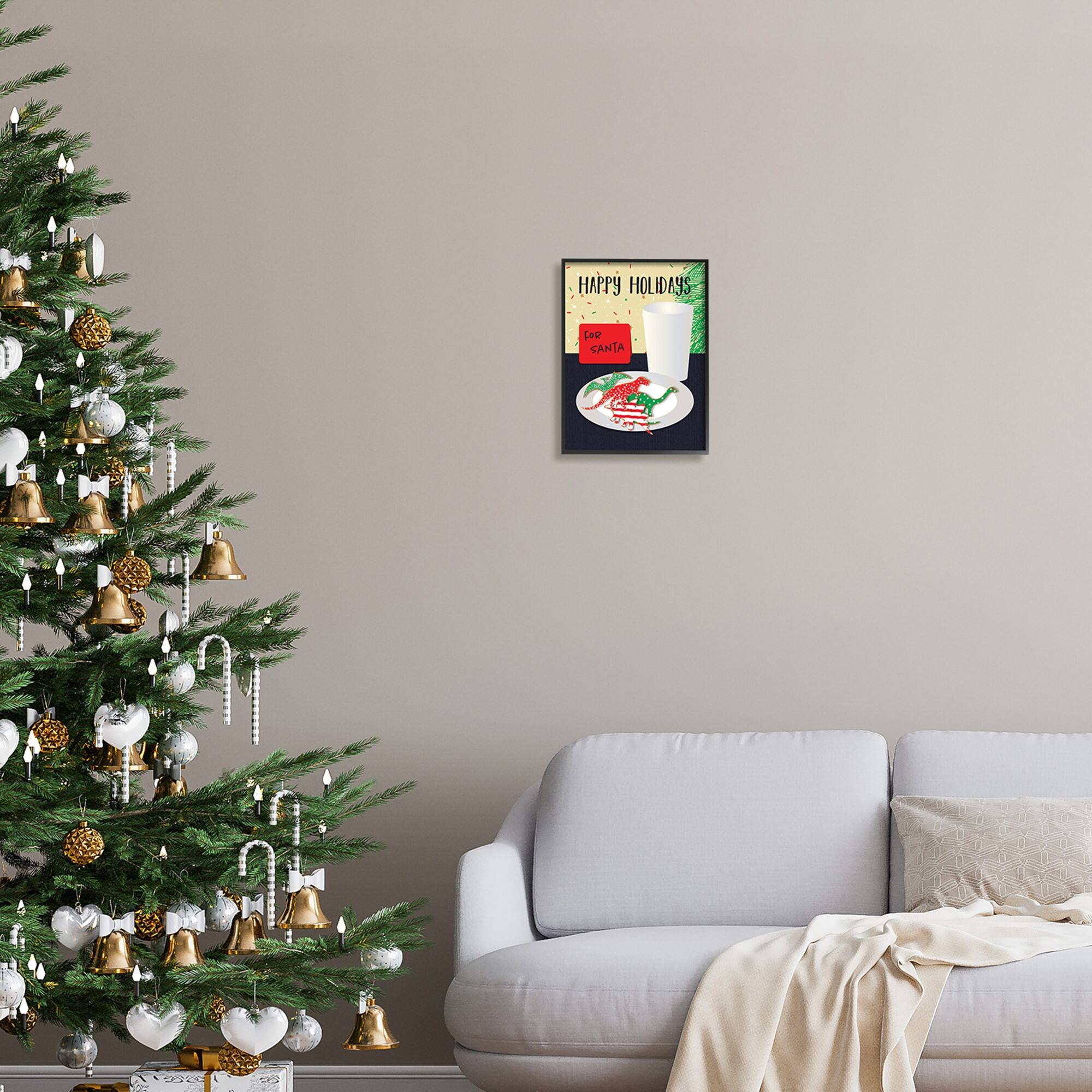 Stupell Industries Happy Holidays Dinosaur Santa Cookies Framed Giclee Art