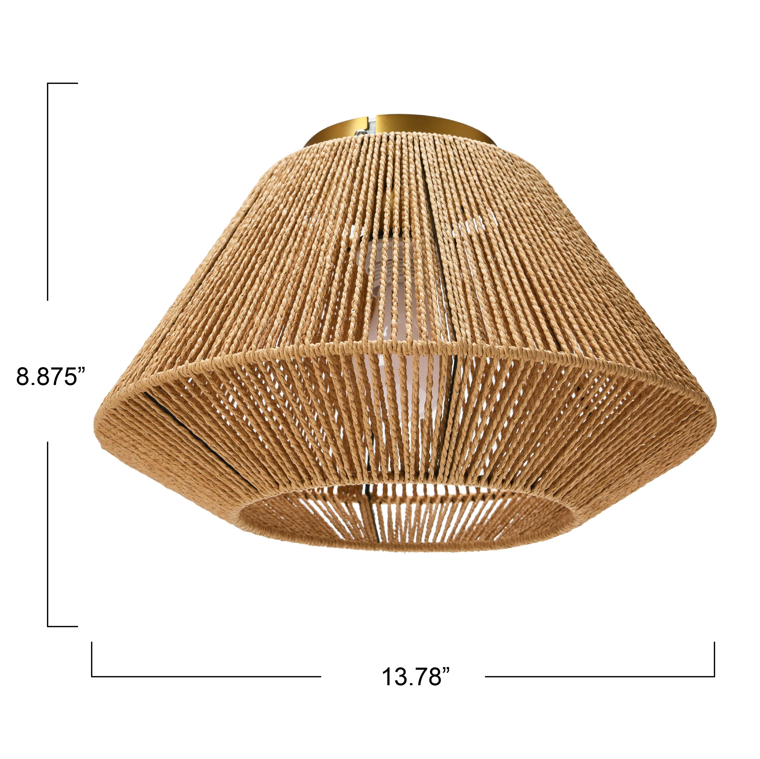 Hello Honey® 13.8" Coastal Ceiling Lamp with Natural Paper Rope Shade and Iron Base