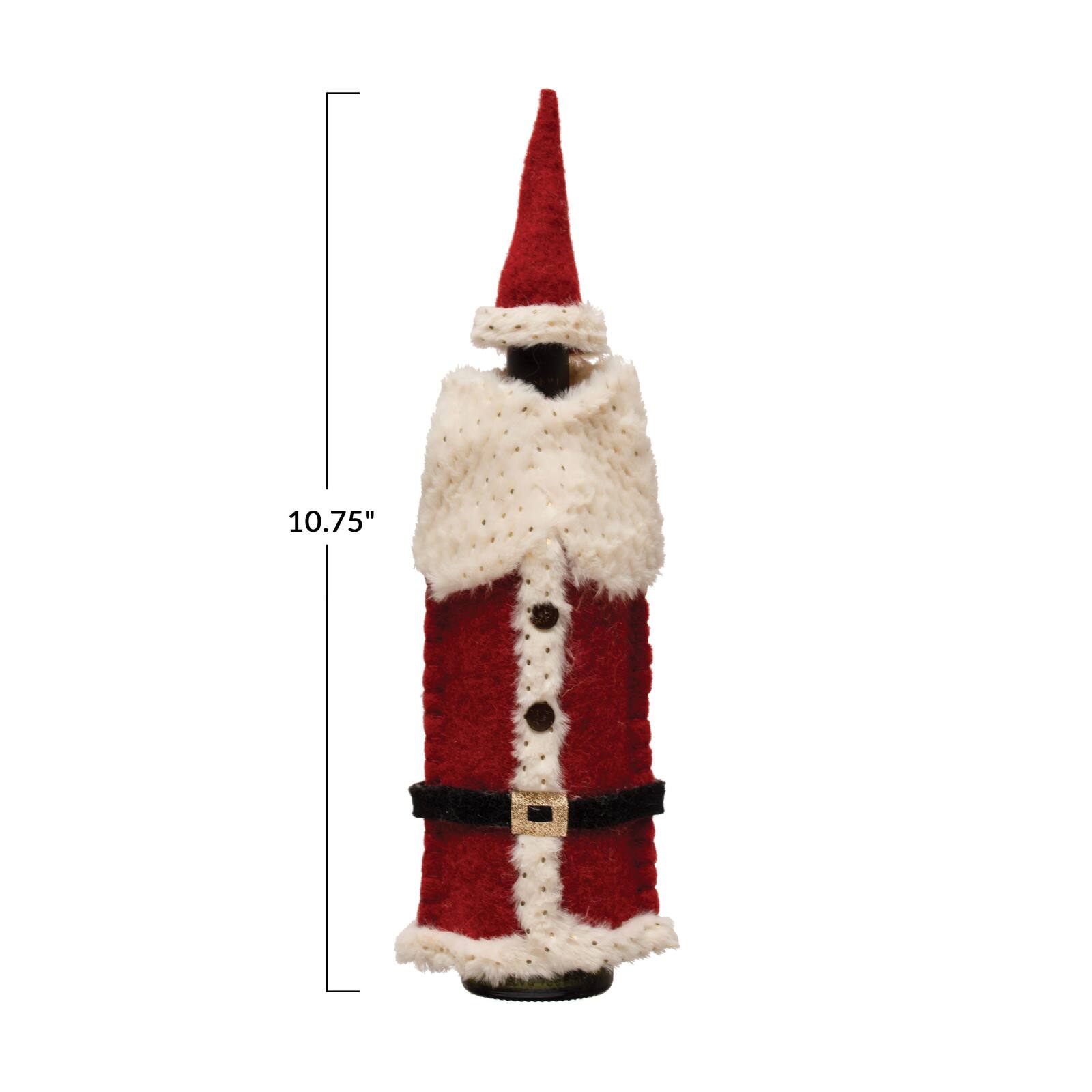 10.75&#x22; Red &#x26; White Felt Santa Outfit Bottle Cover 