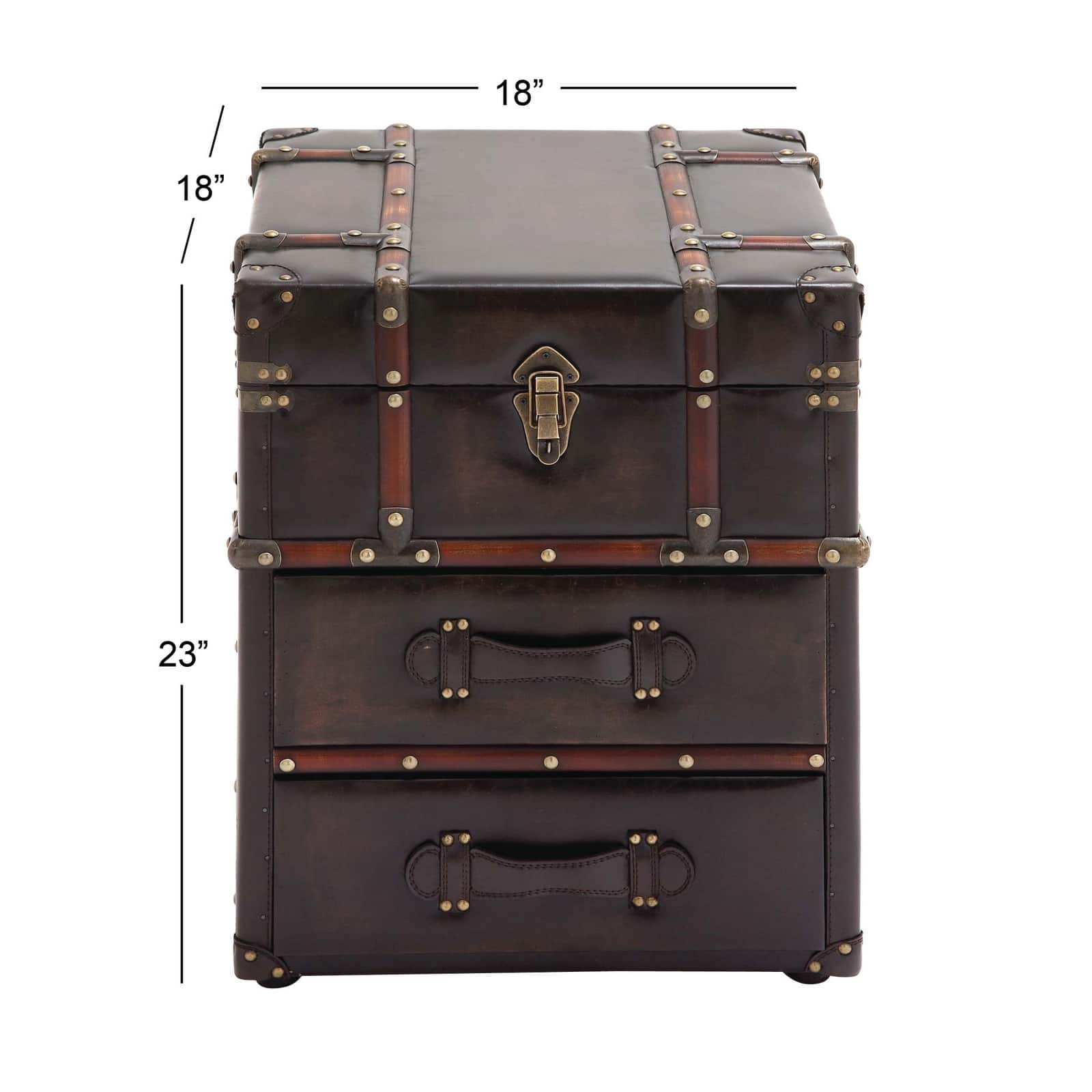 23&#x22; Dark Brown Faux Leather &#x26; Wood Traditional Cabinet