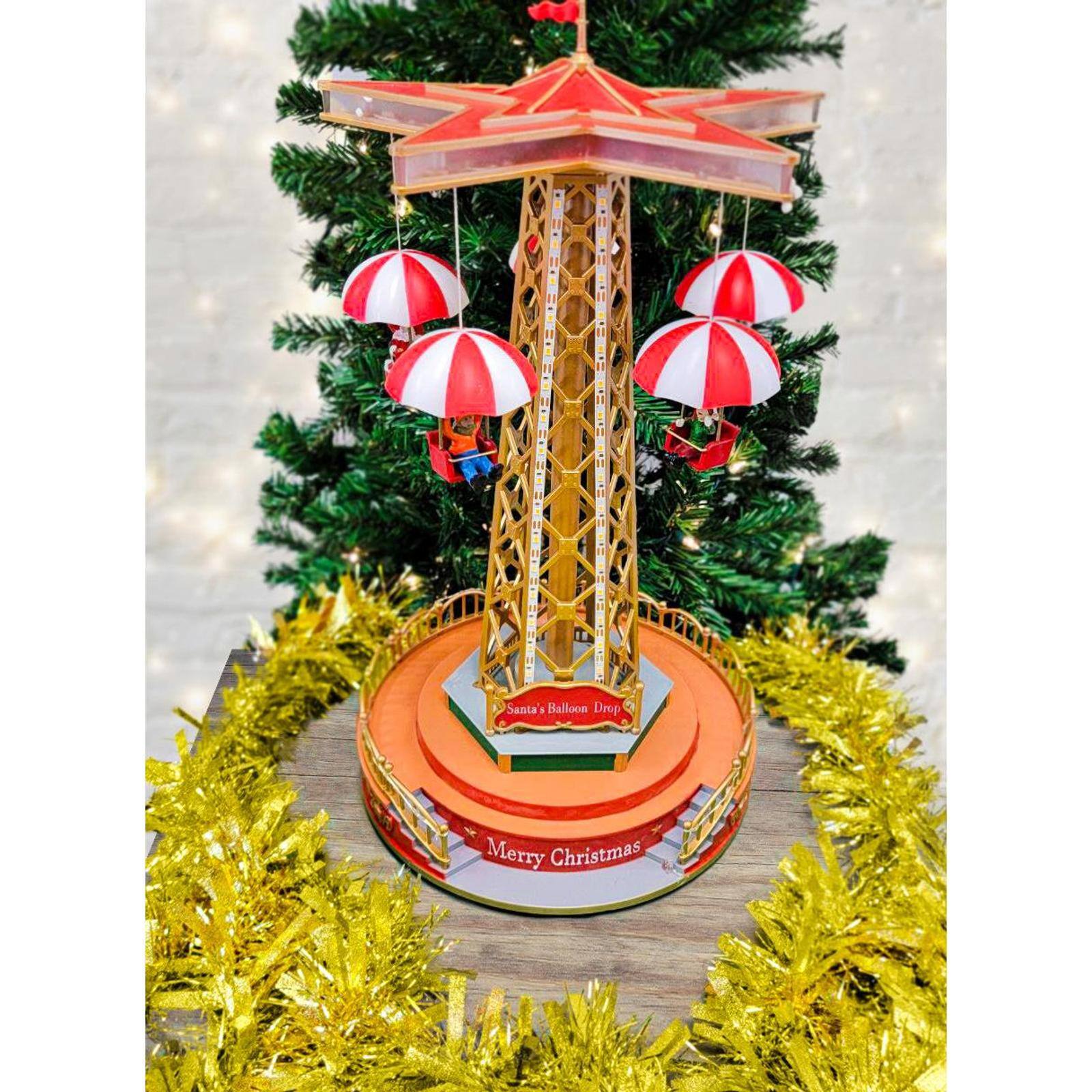 Wizardi Animated Christmas Village Carousel Parachute Tower