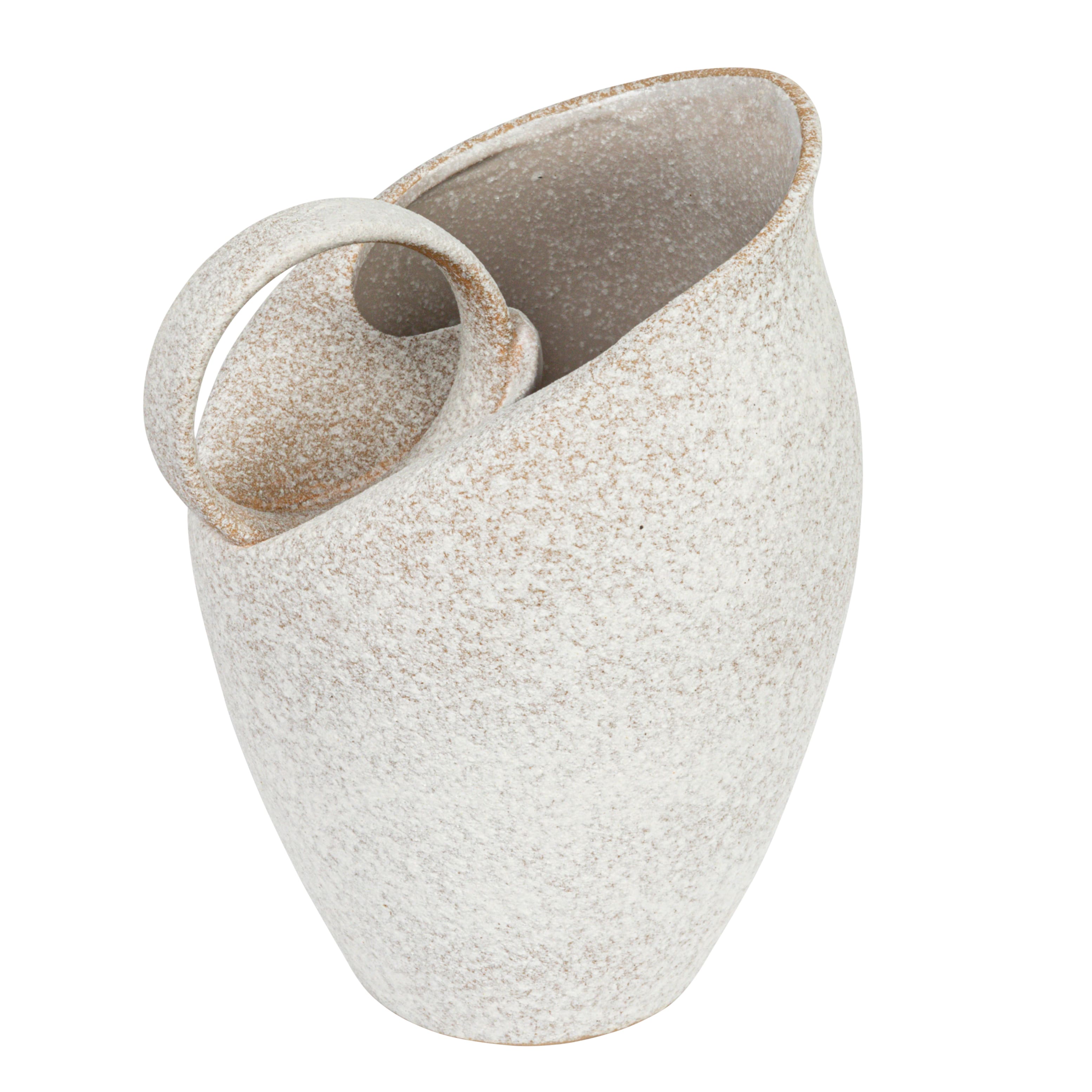 9&#x22; White Textured Stoneware Pitcher in Reactive Glaze