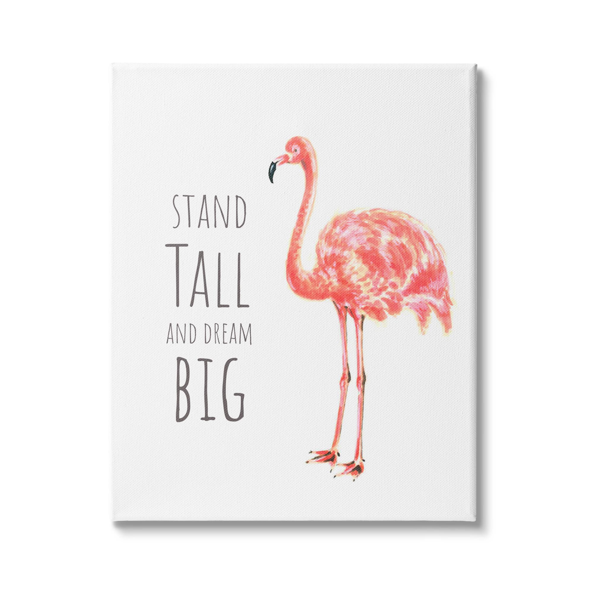 Stupell Industries Stand Tall and Dream Big Phrase Pink Flamingo Canvas Wall Art