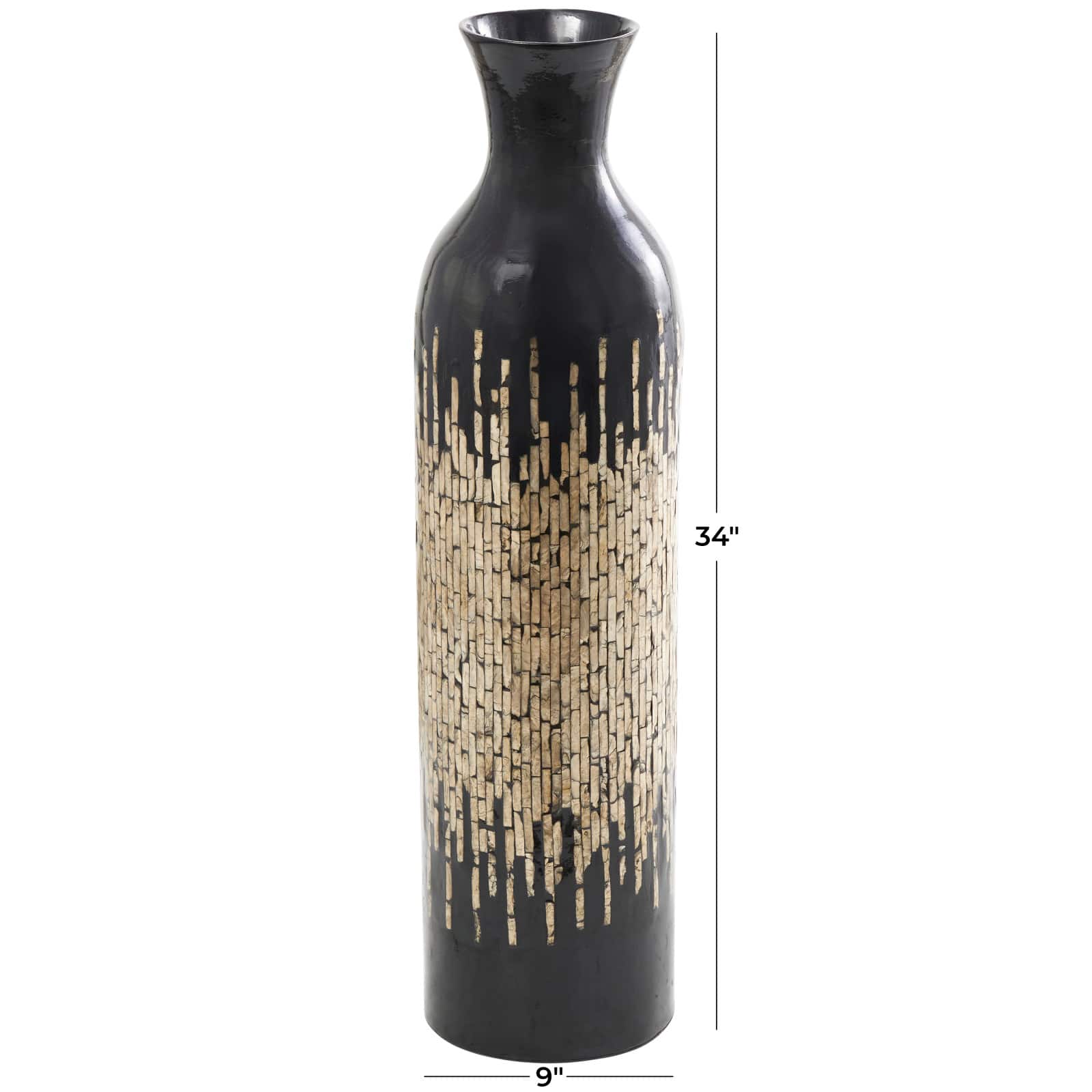 34" Black Capiz Shell Handmade Vase with Gold Ombre Design