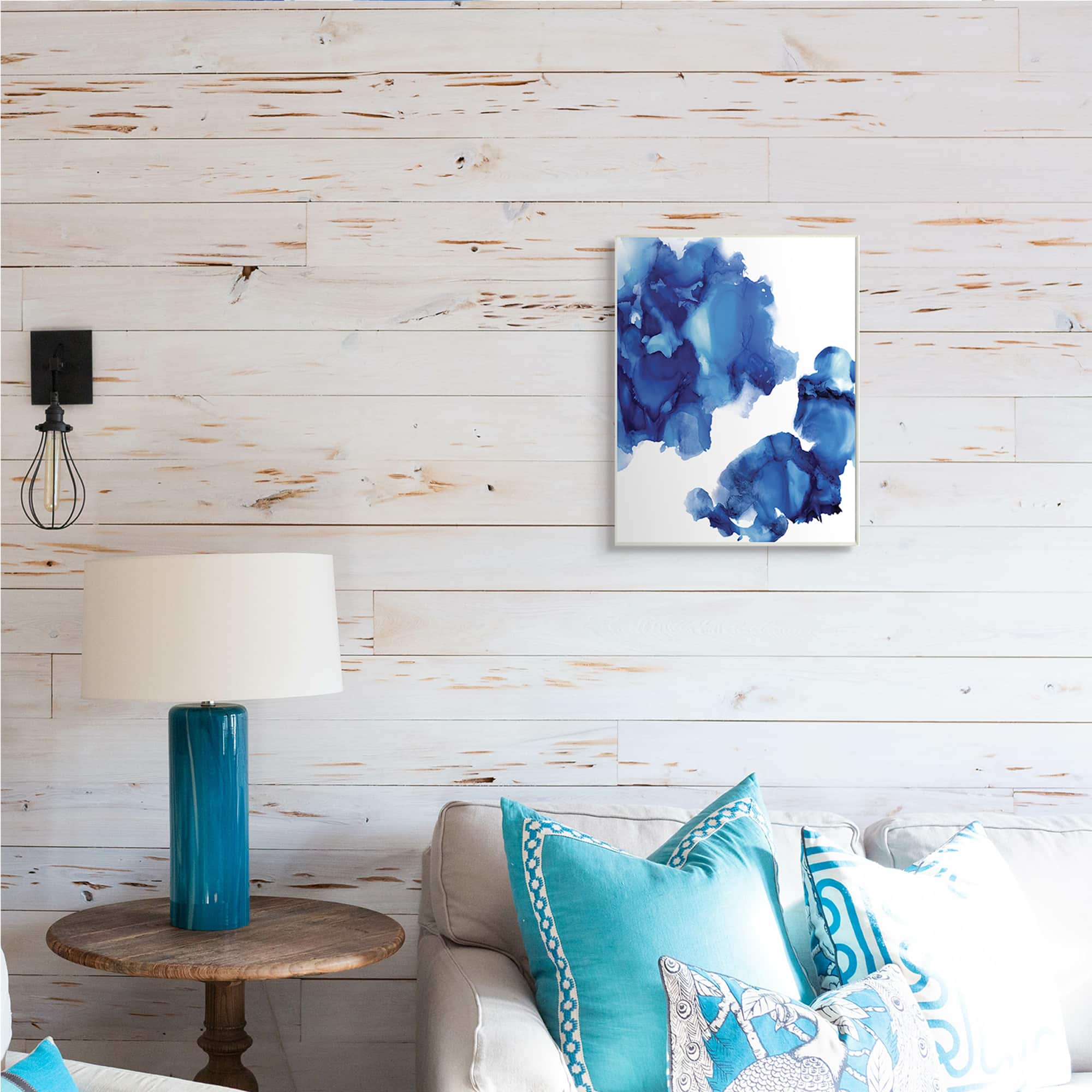 Stupell Industries Blue Ink Blot Abstraction Over White Wall Plaque