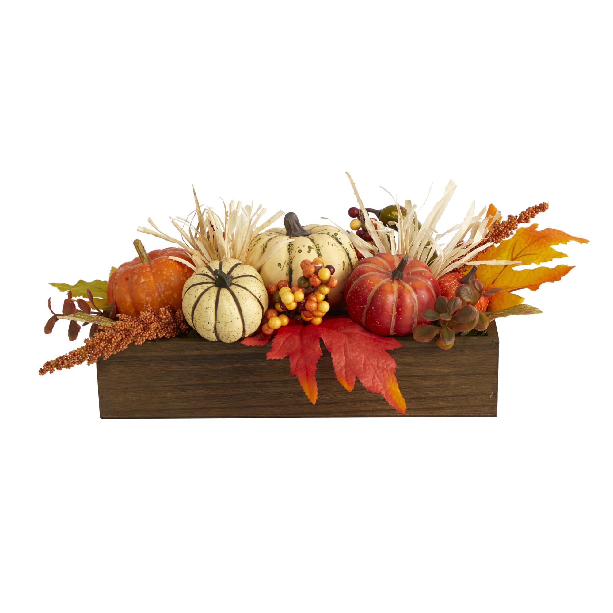 16&#x22; Harvest Pumpkin &#x26; Berries Arrangement in Wood Container