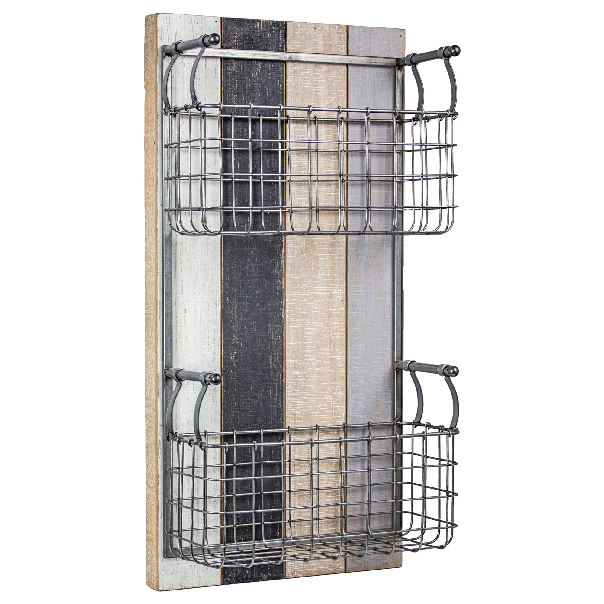 24" Two-Pocket Rustic Metal Wired Wall Basket & Wall Organizer