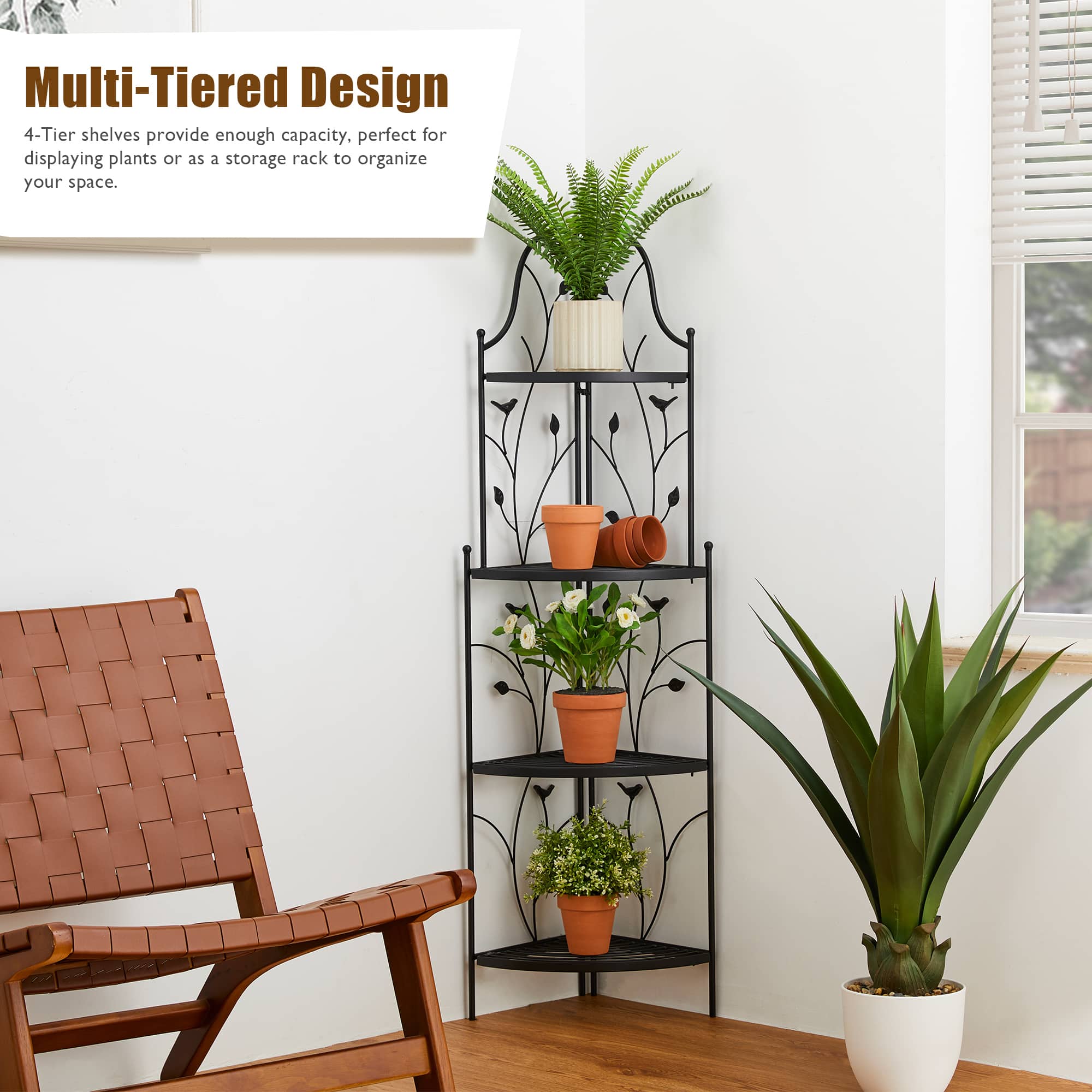 Glitzhome&#xAE; 4ft. Metal 4-Tiered Corner Shelf Stand
