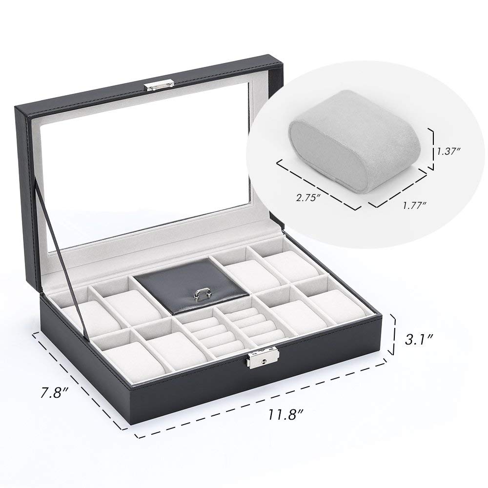 Charcoal Black Grand Ebony Jewelry Watch Box