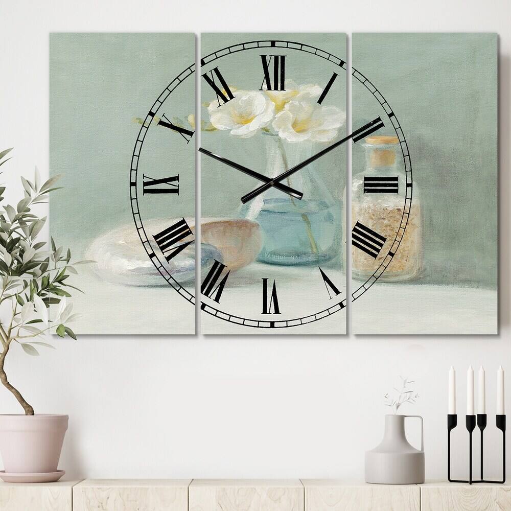 Designart Pastel Bath Farmhouse 3 Panel Wall Clock