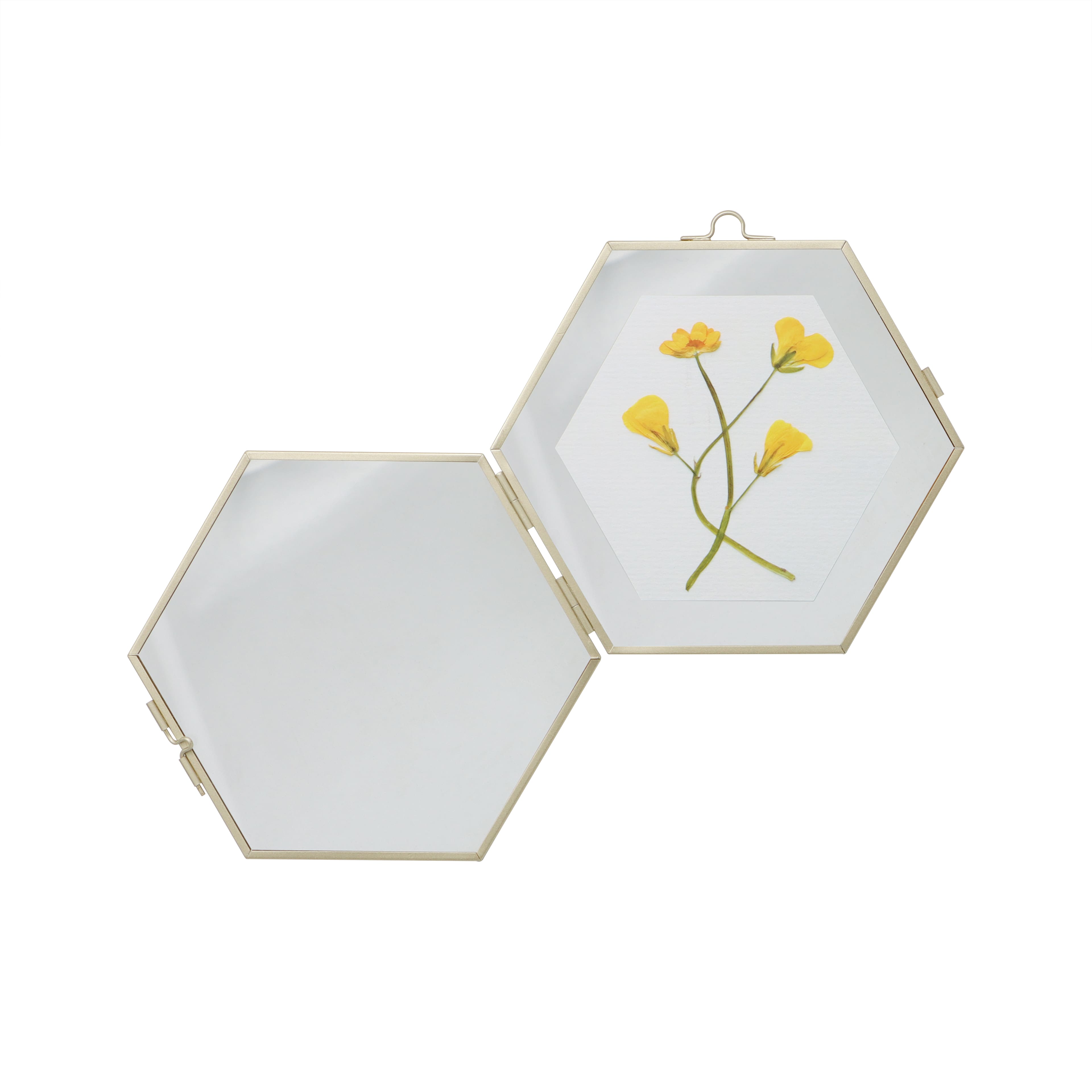 Small Gold Flowers Glass Hexagon Frame Accent by Ashland&#xAE;