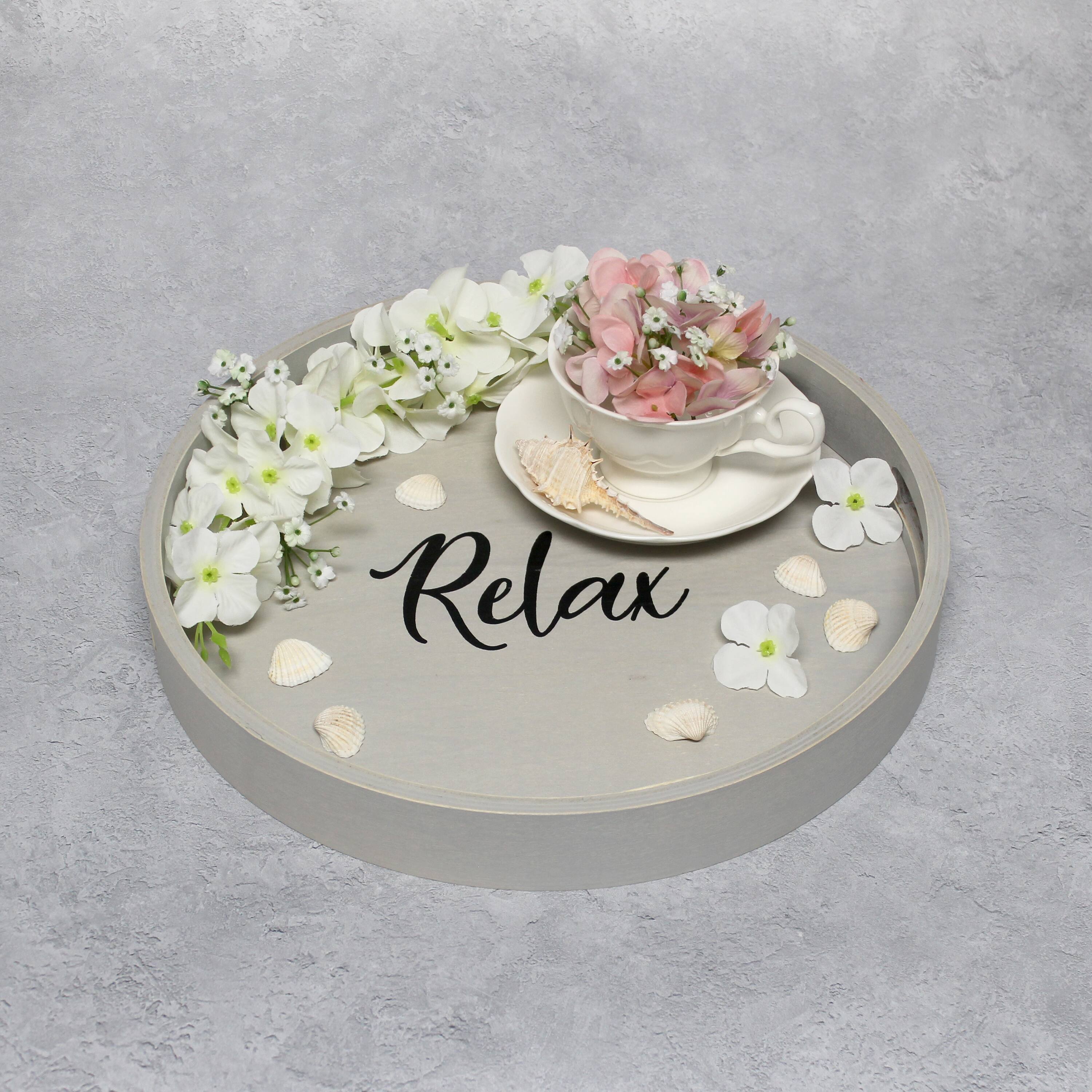 Elegant Designs&#x2122; 13.8&#x22; Round Relax Serving Tray with Handles