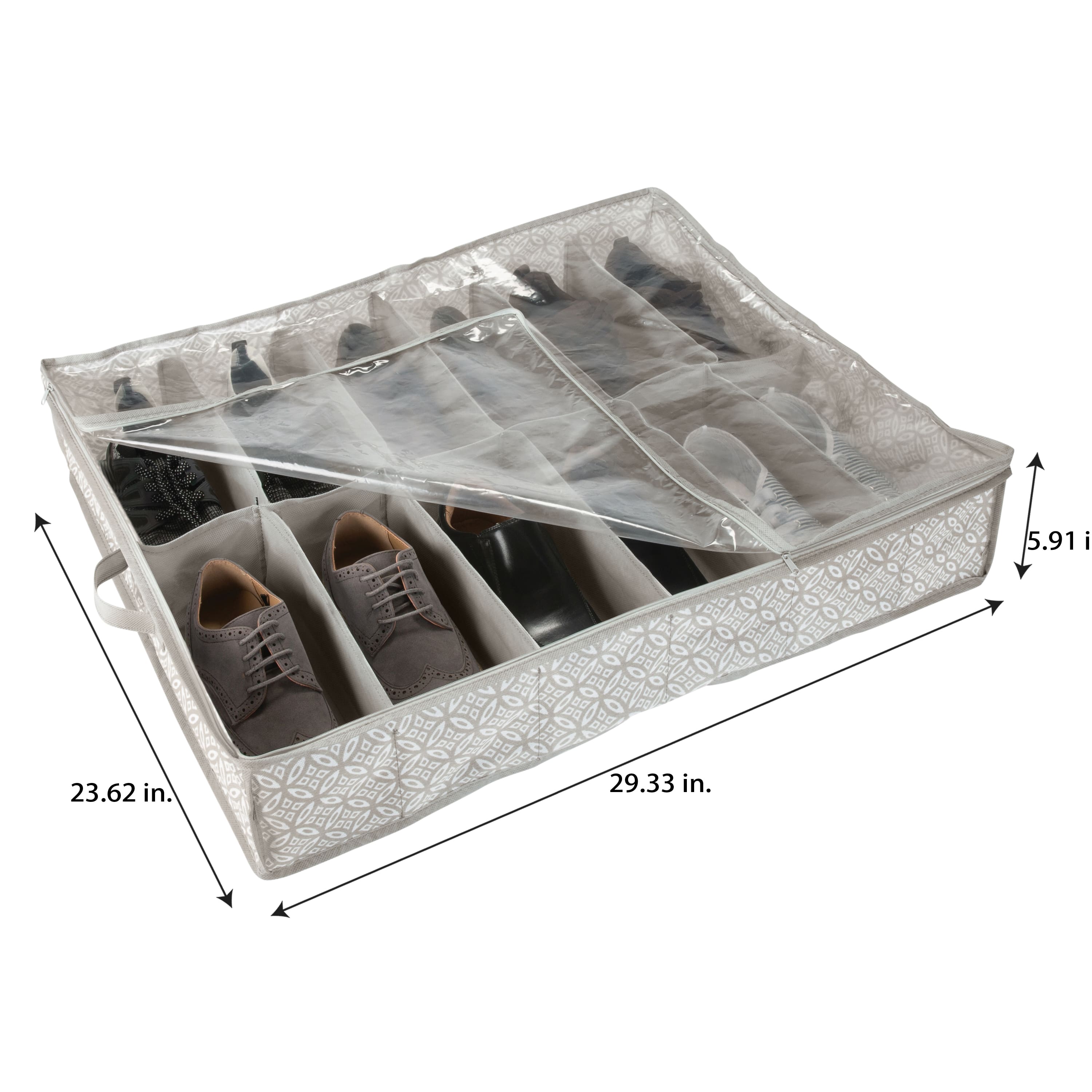 Simplify Gray 12 Pair Boho Print Under the Bed Shoe Storage Bag