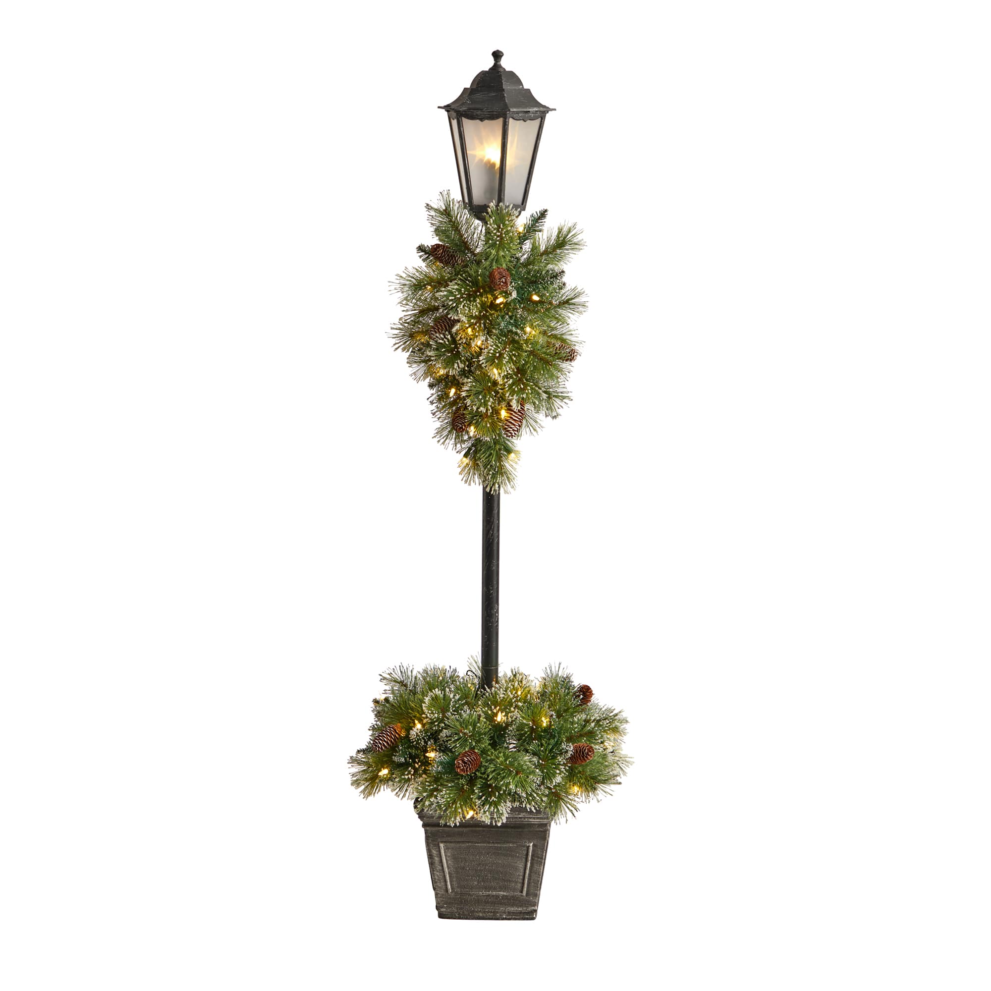 5ft. Pre-Lit LED Holiday Decorated Lamp Post With Faux Greenery In Decorative Container