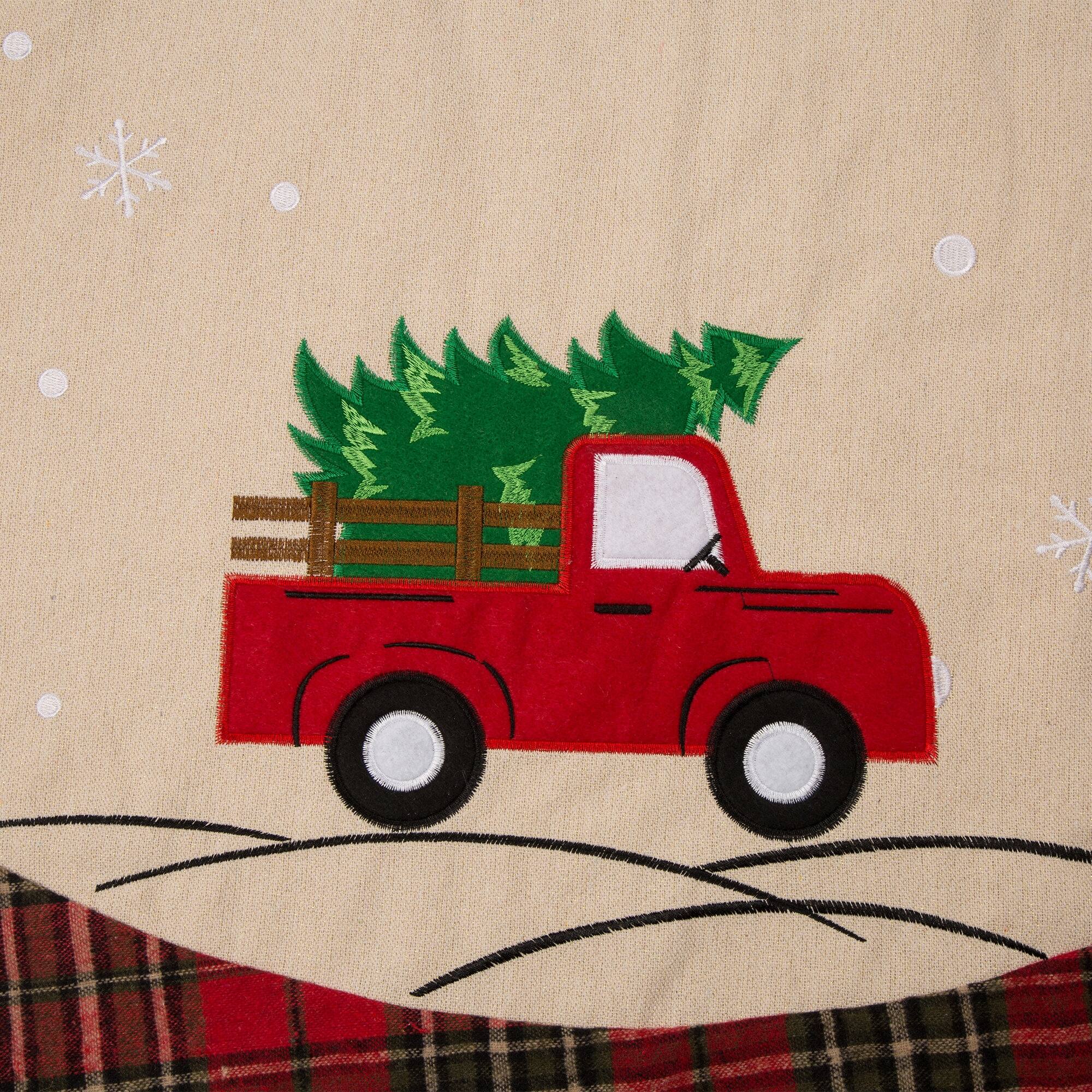 Glitzhome&#xAE; 48&#x22; Fabric Red Truck Christmas Tree Skirt
