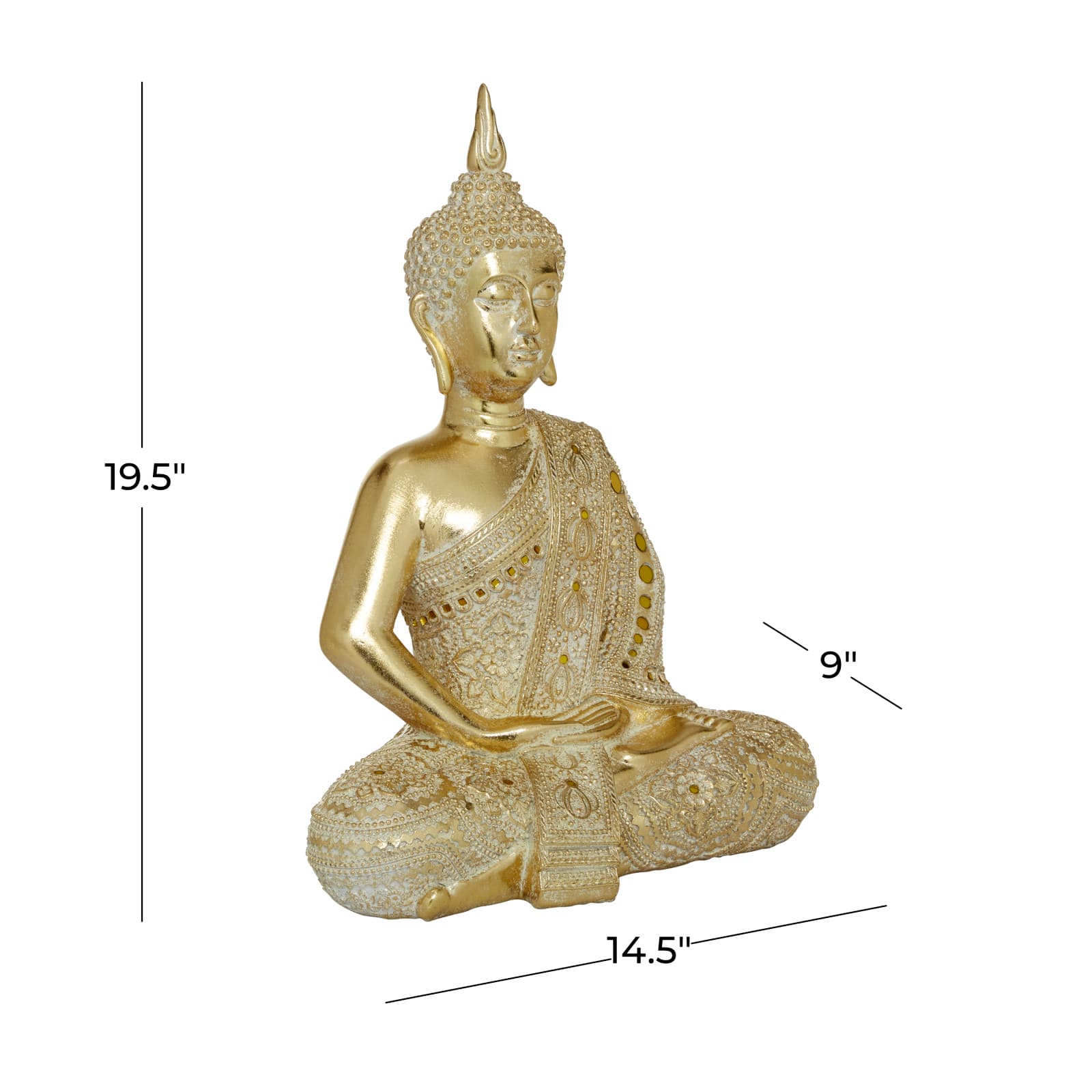 Gold Polystone Glam Sculpture, Buddha 20" x 14" x 9"