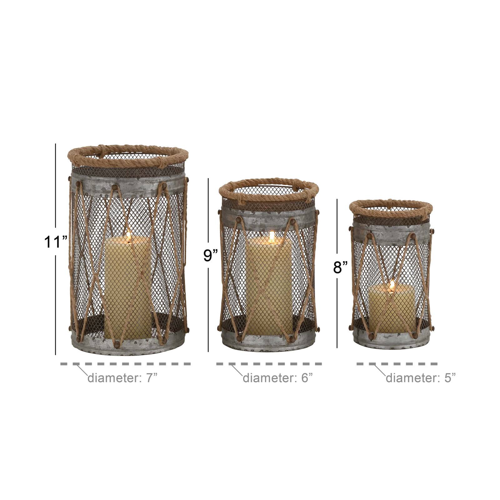Set of 3" Silver Metal Rustic Lantern, 11", 9", 8"