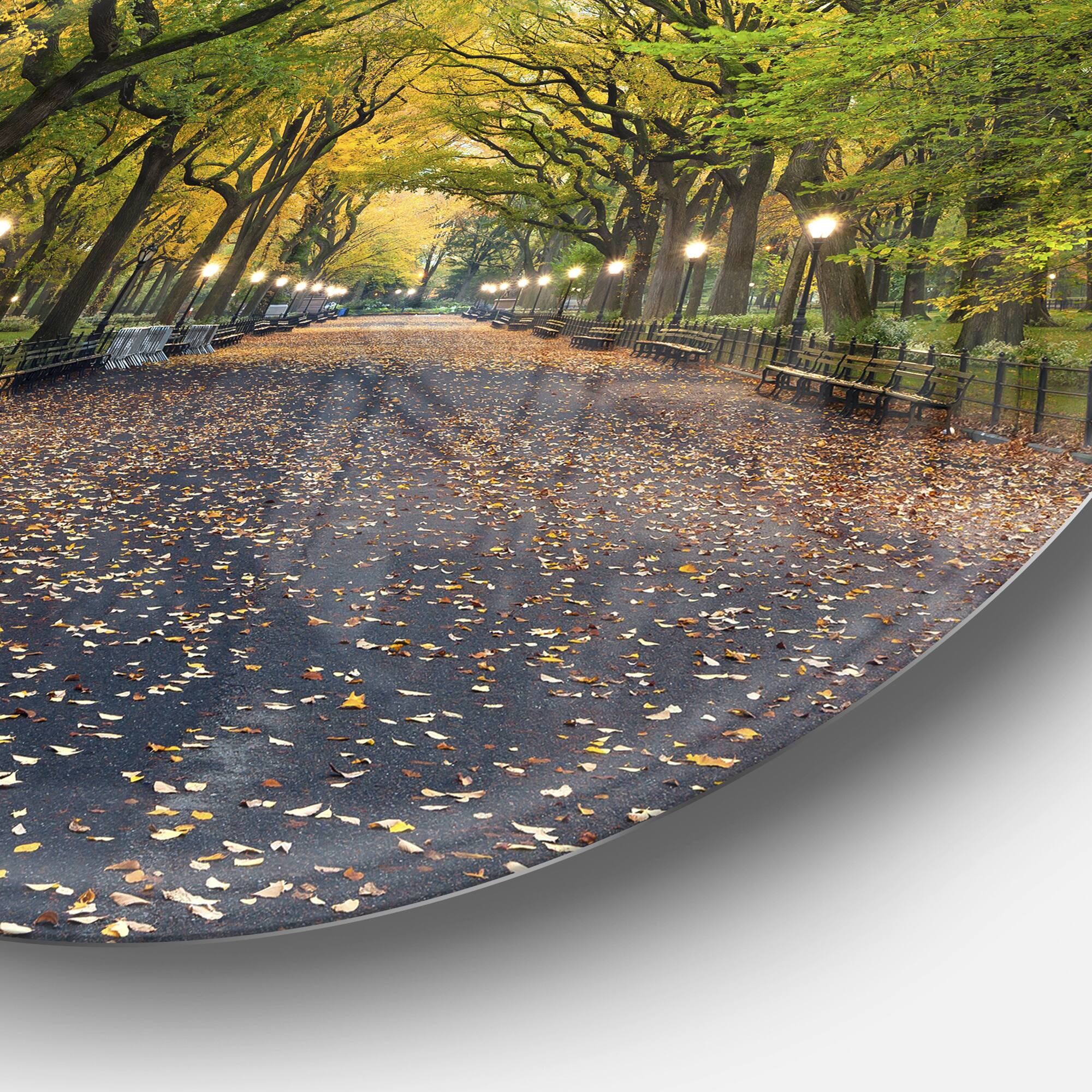 Designart - The Mall Area in Central Park' Disc Large Landscape Metal Circle Wall Art