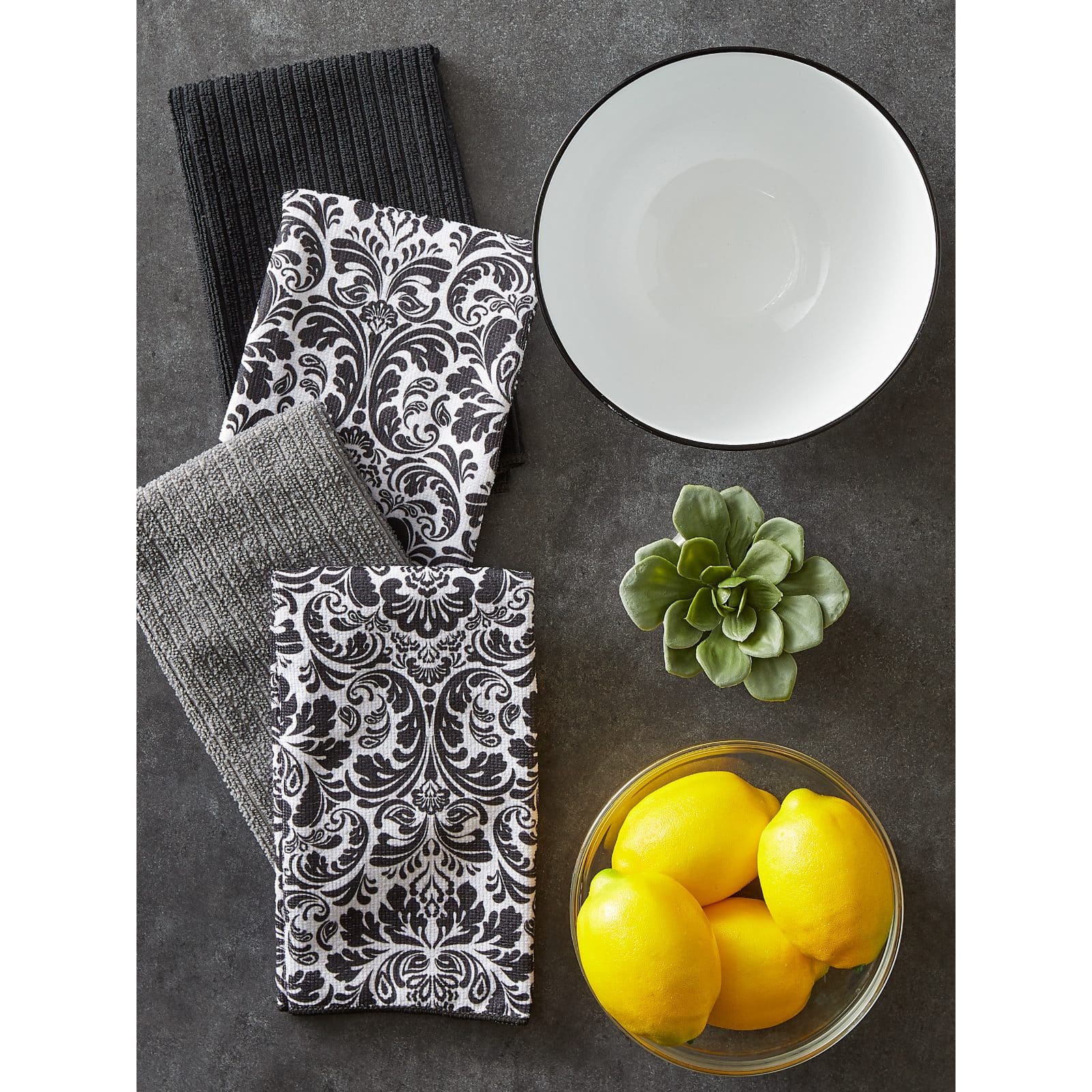 Black Damask Microfiber Dishtowel, 4ct.