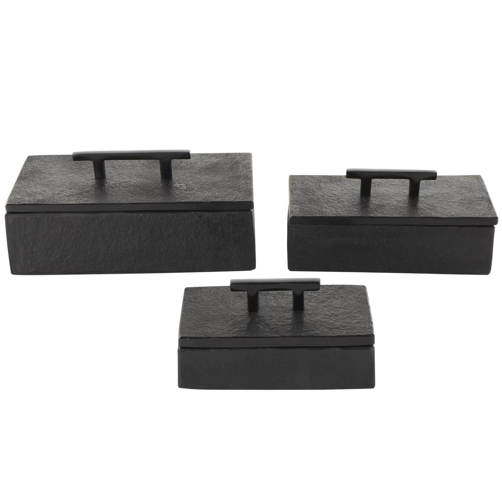 Black Marble Decorative Box with Aluminum Bar Handles, 3ct.