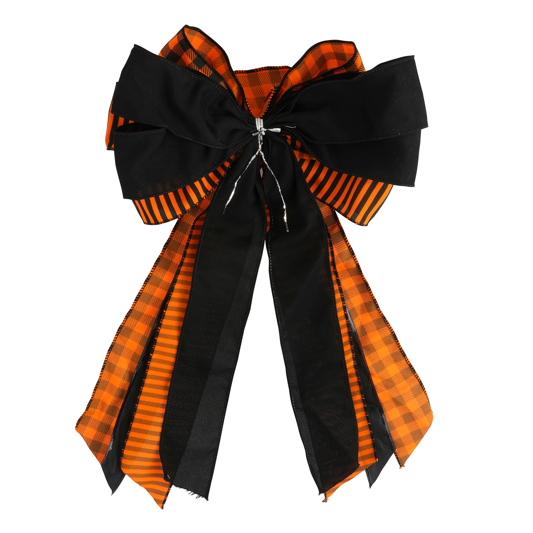 16" Orange & Black Checker Plaid Bow by Celebrate It™