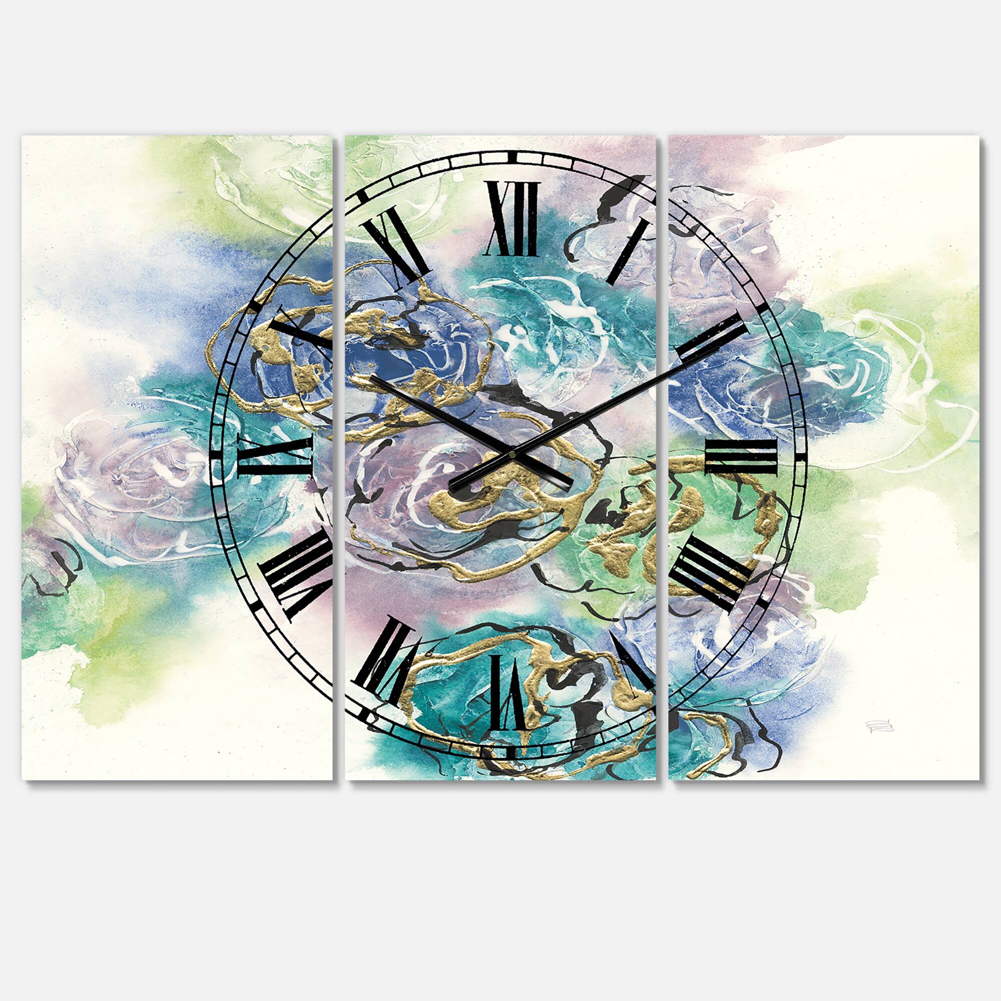 Designart 'Pastel Foral Composition I Lodge Multipanel Wall Clock