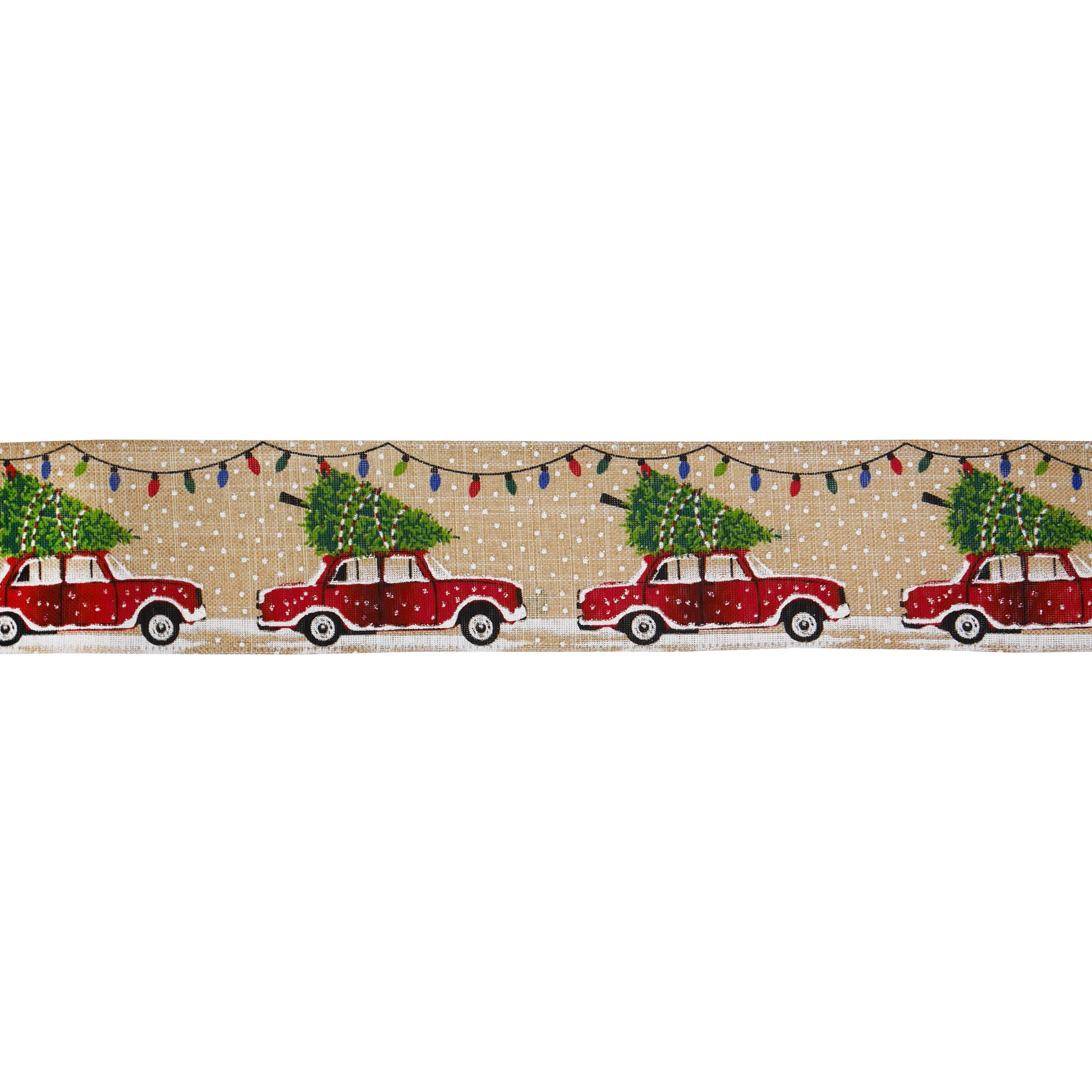 2.5&#x22; x 20ft. Christmas Tree Car Wired Faux Linen Ribbon by Celebrate It&#xAE;