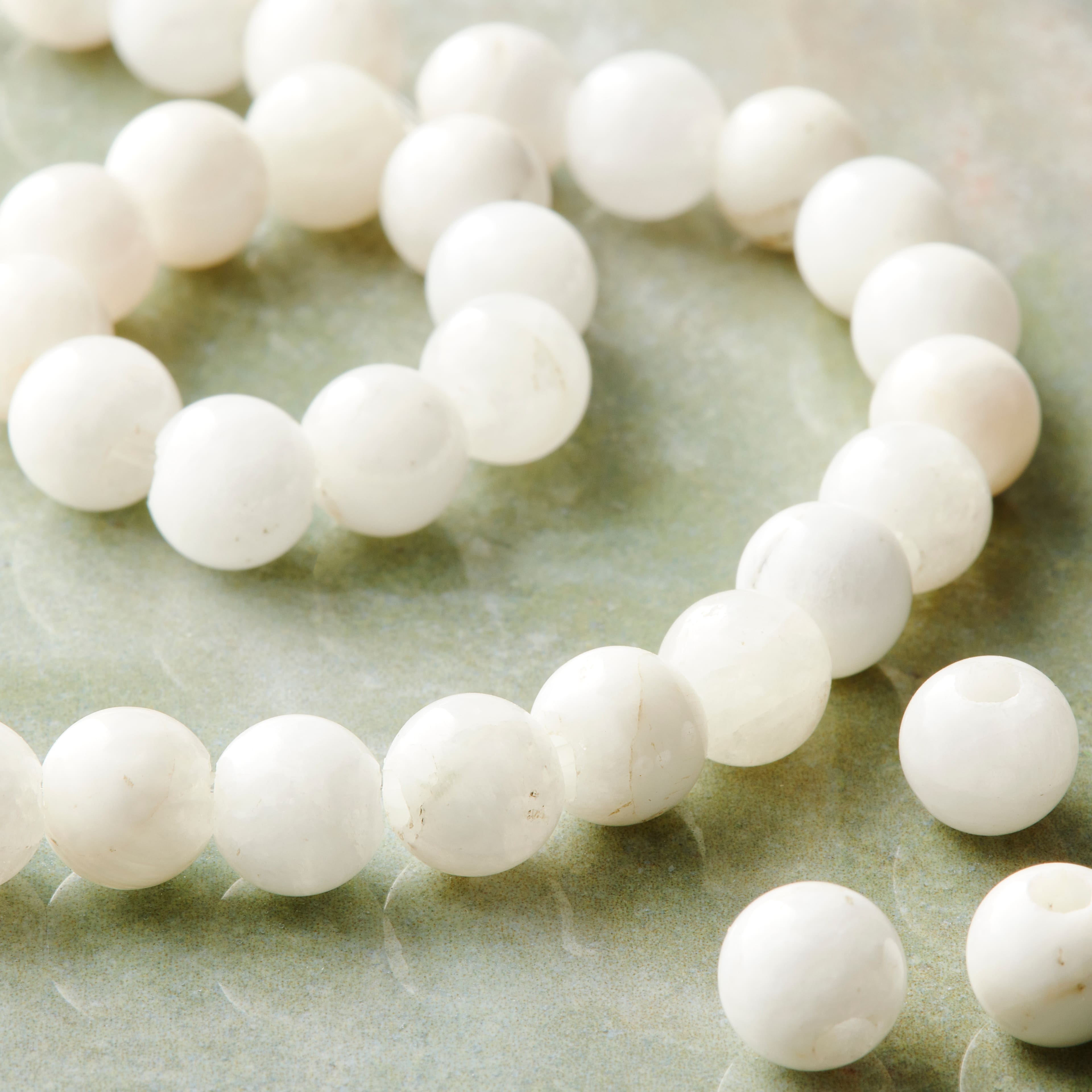 6 Pack: White Moonstone Round Beads, 8mm by Bead Landing™