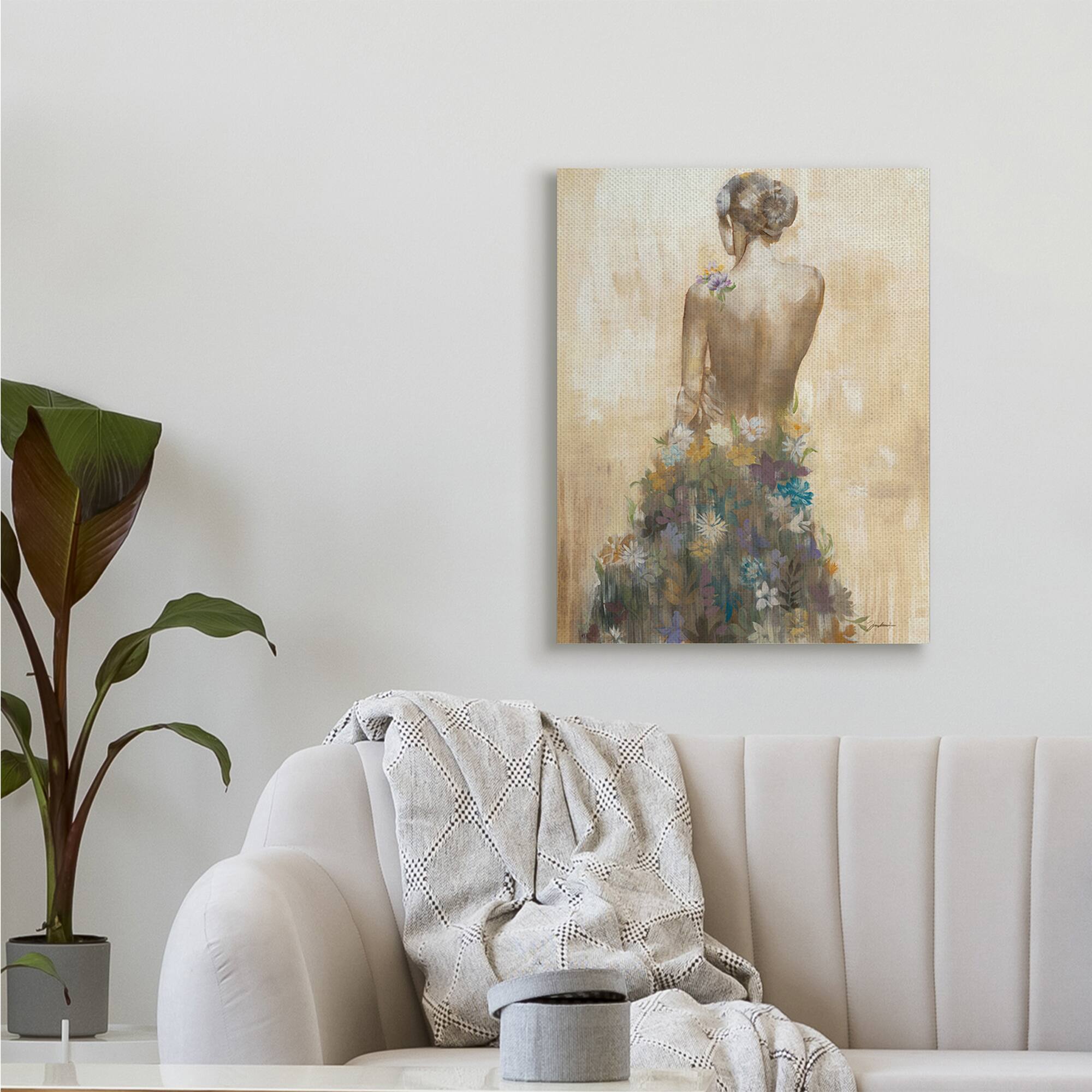 Stupell Industries Nude Female Body Soft Tone Flower Dress  Canvas Wall Art