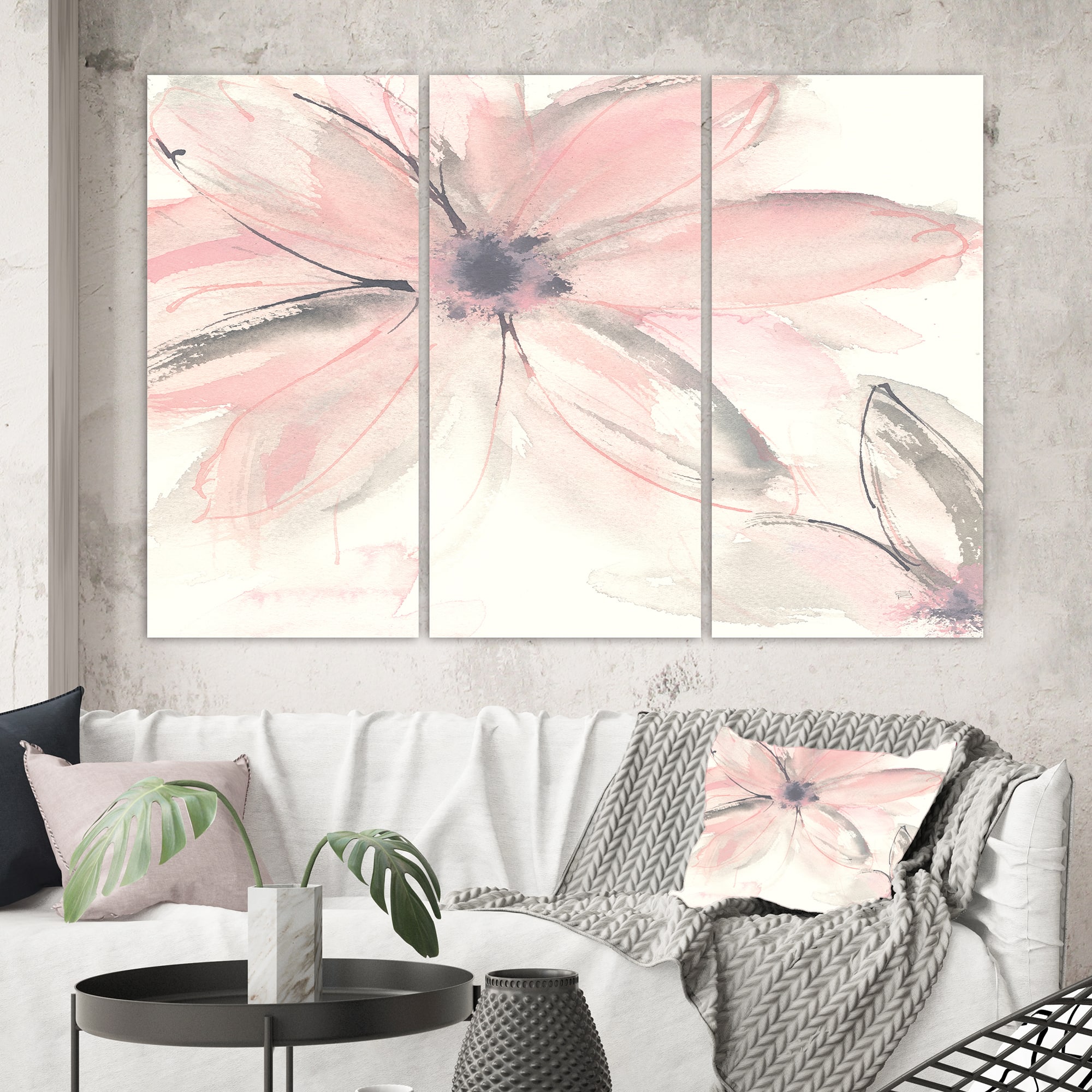 Designart - Pink Shabby Floral II - Shabby Chic Canvas Artwork