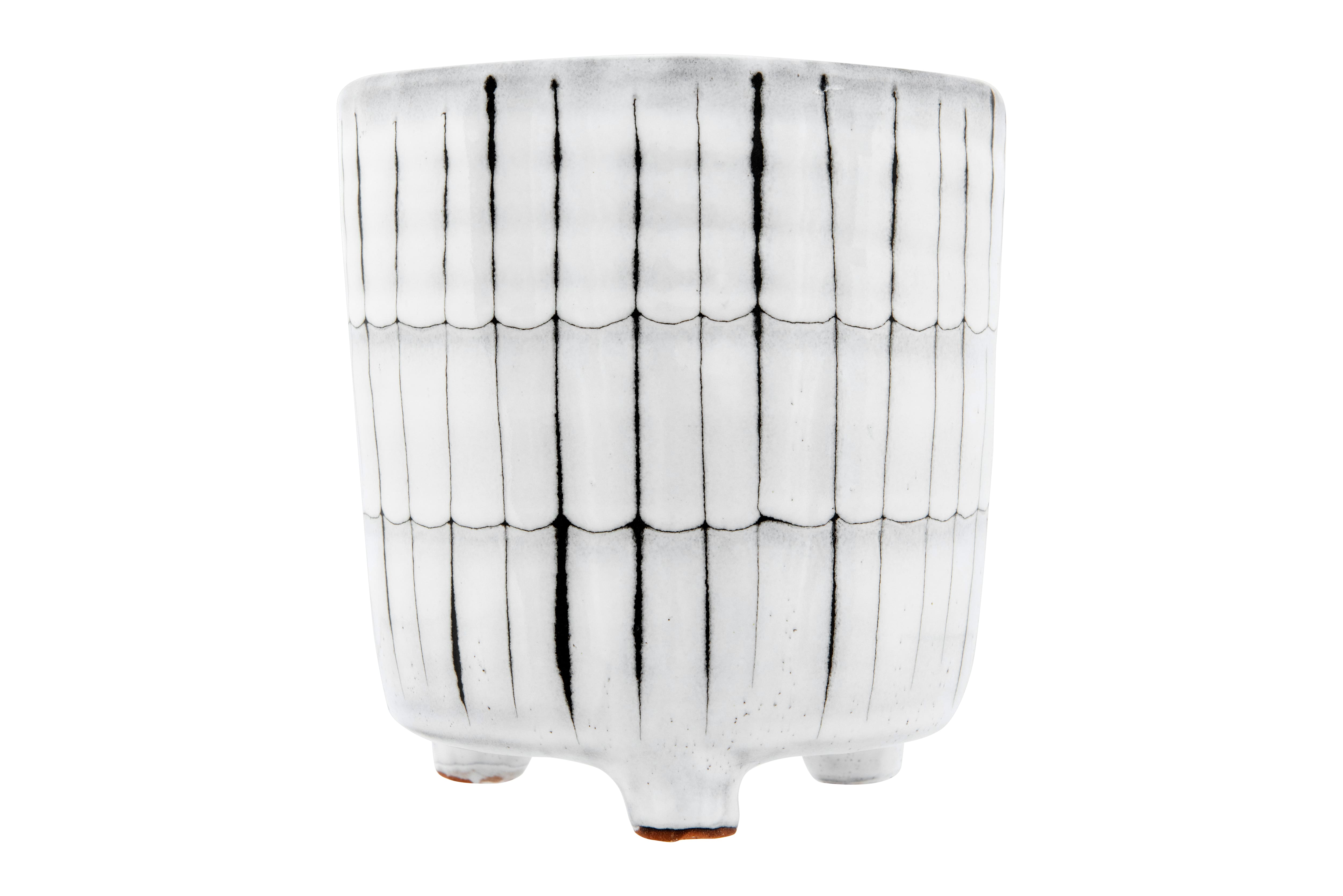 Hello Honey® 5" White & Black Terra Cotta Footed Planter