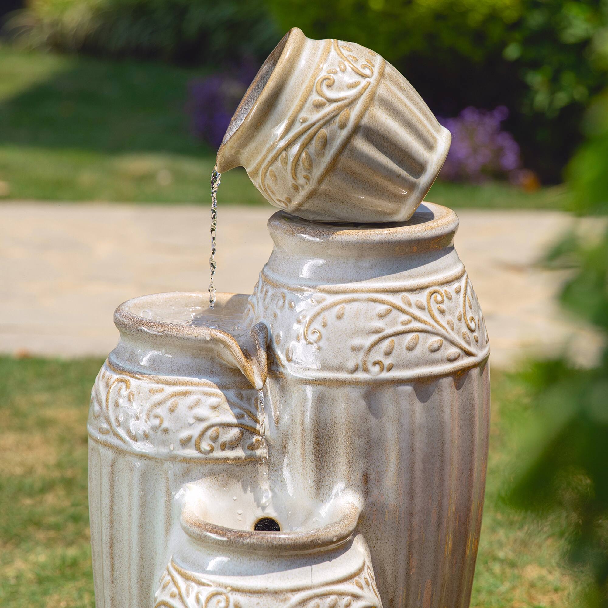 Glitzhome® 27" 4-Tier Sand Beige LED Ceramic Fountain