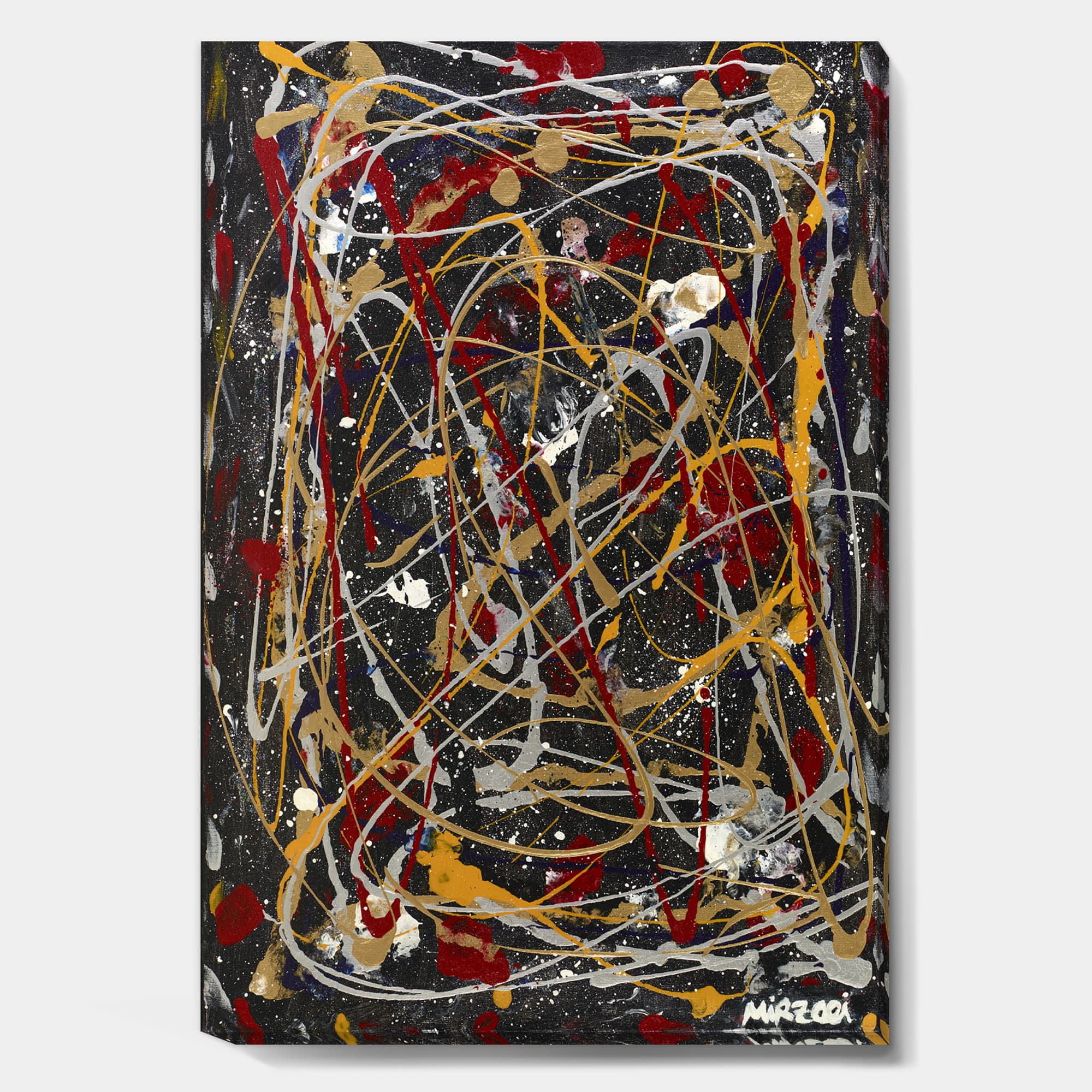 Designart - Red, Yellow and Black Pollock Style I - Modern & Contemporary Canvas Wall Art