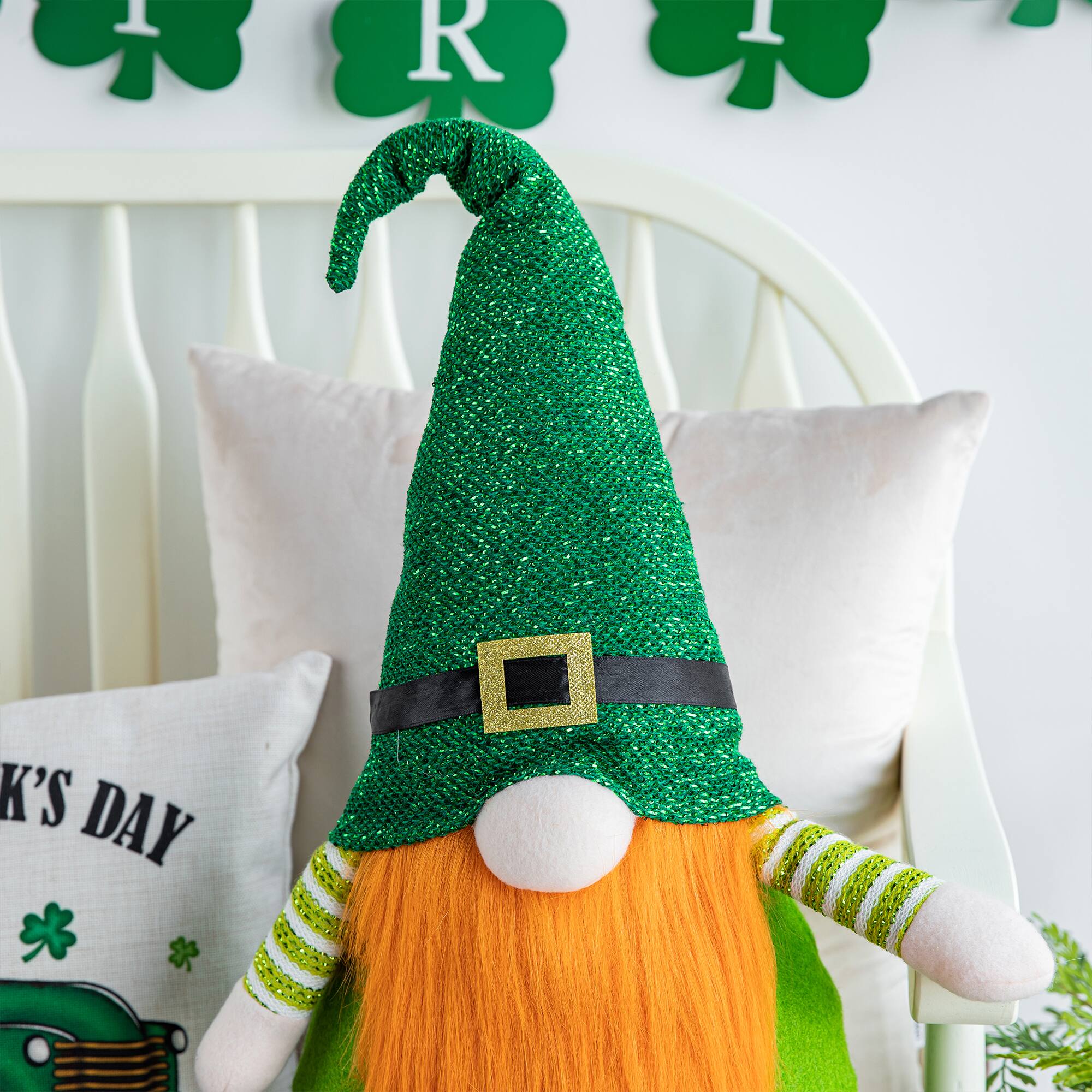 Glitzhome® 25.5" St. Patrick's Fabric Standing Gnome Décor