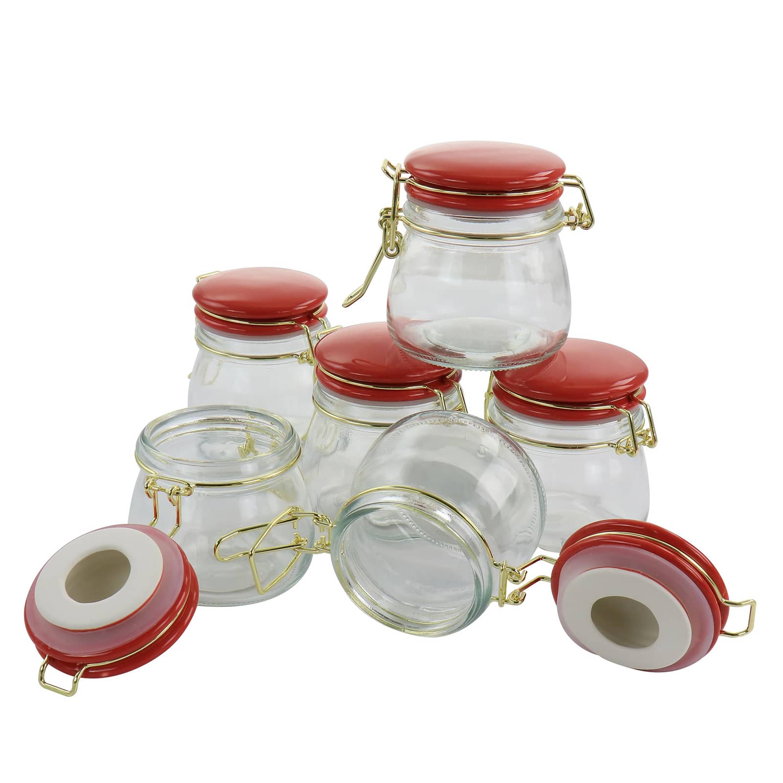 Gibson Home® 5oz. Clear Glass Jars with Red Lids, 6ct.