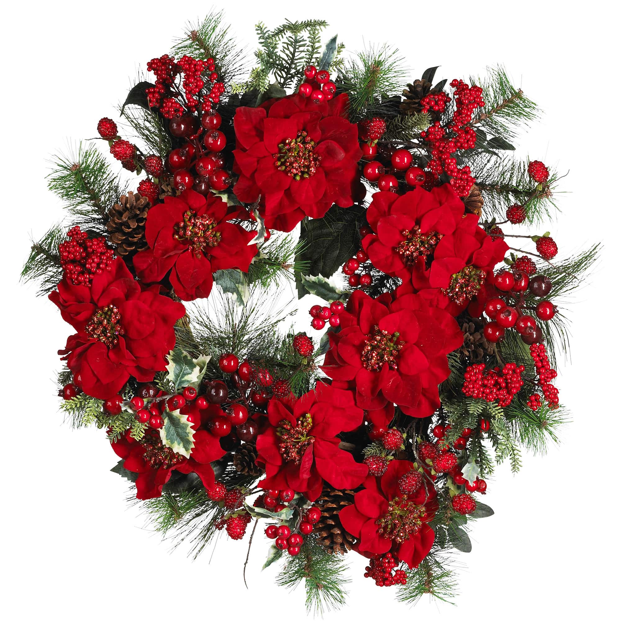 24&#x22; Red Poinsettia &#x26; Berry Wreath