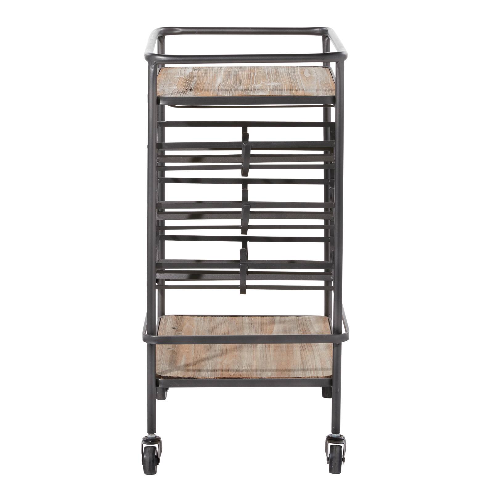 2-Tier Brown Chinese Fir and Metal Industrial Bar Cart