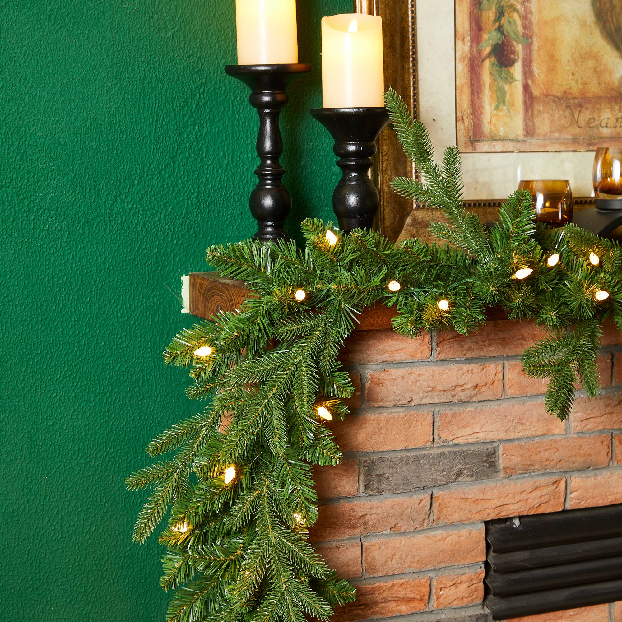Glitzhome&#xAE; 9ft. Pre-Lit Greenery Christmas Garlands with LED Light Timers, 2ct.