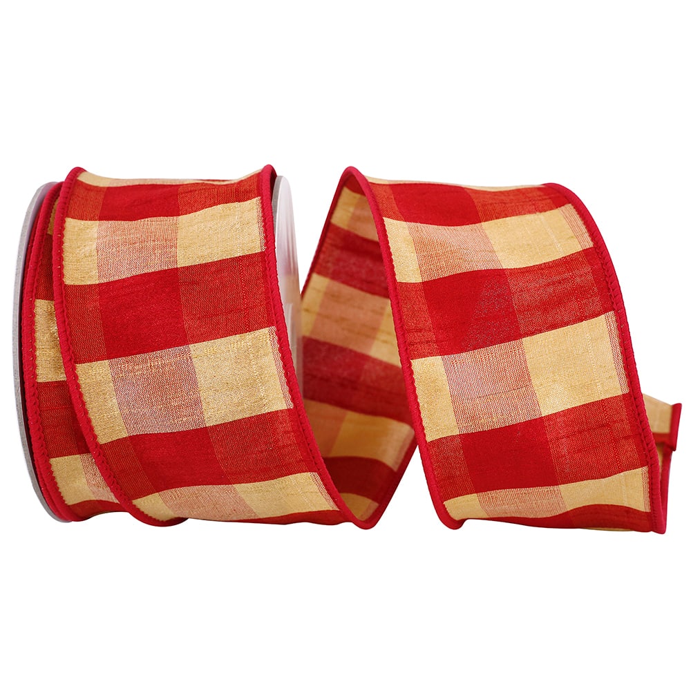 JAM Paper 2.5" x 10yd. Red & Yellow Plaid Wired Dupioni Ribbon