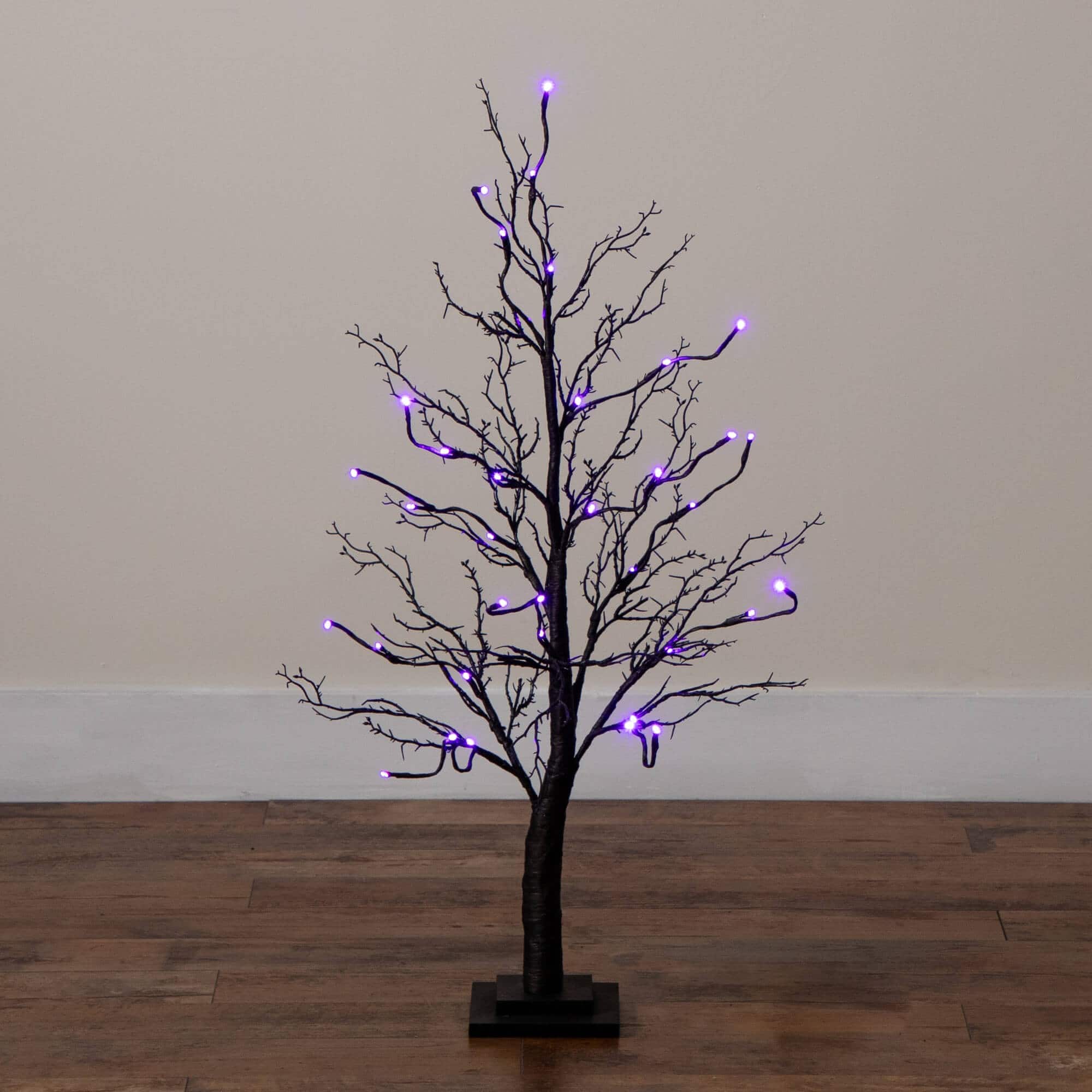 3ft. Pre-Lit Halloween Deluxe Black Twig Artificial Tree with 36 Orange &#x26; Purple LED Lights
