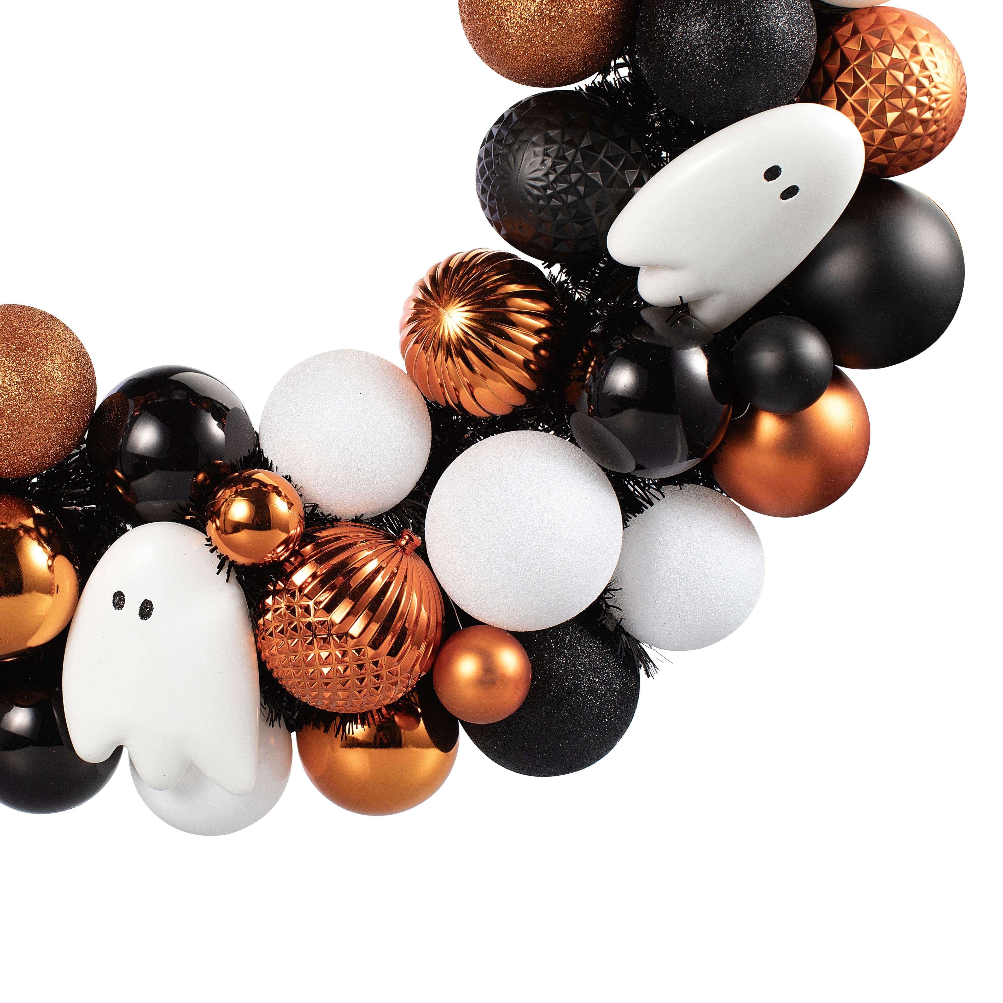 23.5&#x22; Orange, Black &#x26; White Ghost &#x26; Ornament Wreath by Ashland&#xAE;