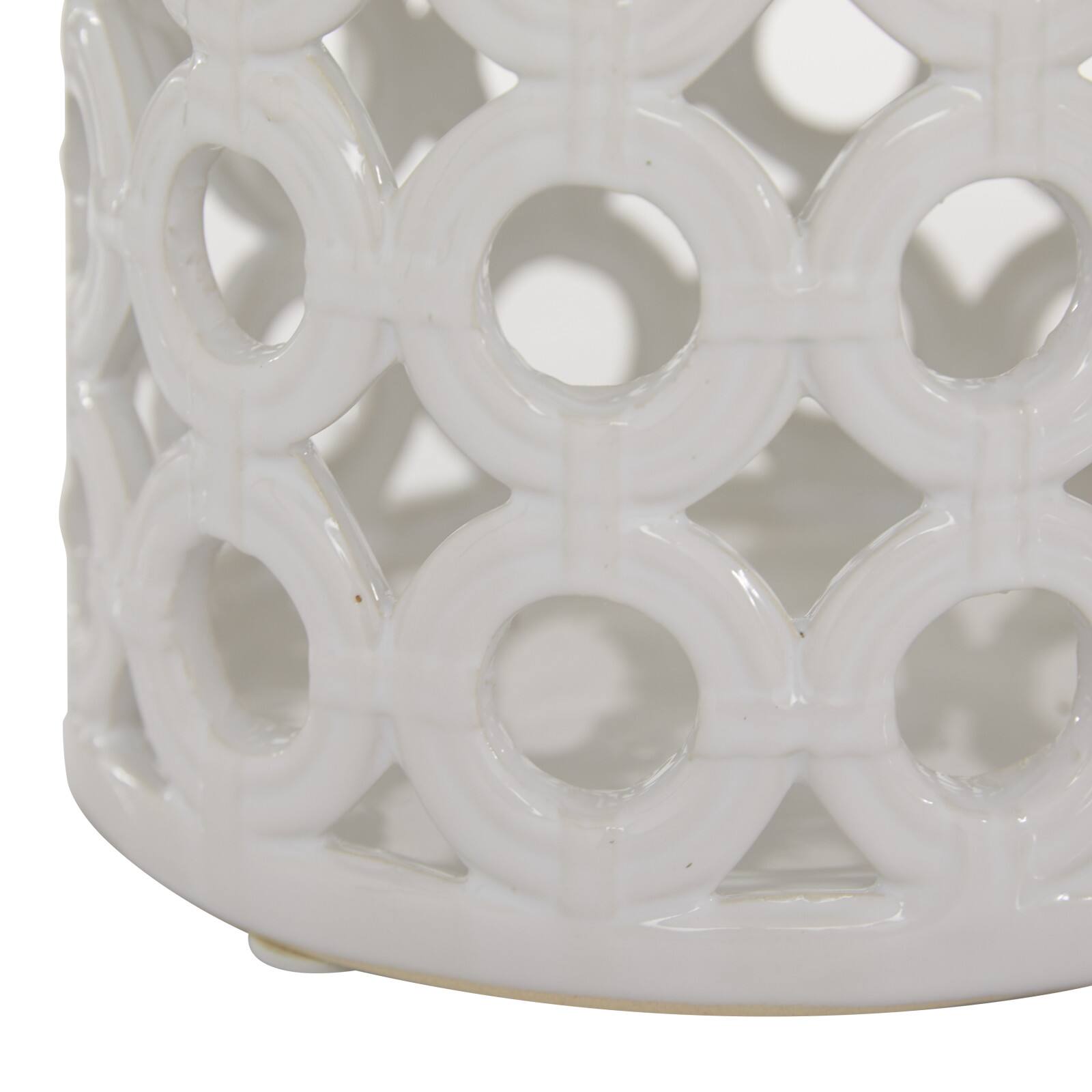 White Ceramic Contemporary Candle Holder Lantern, 8" x 8" x 9"