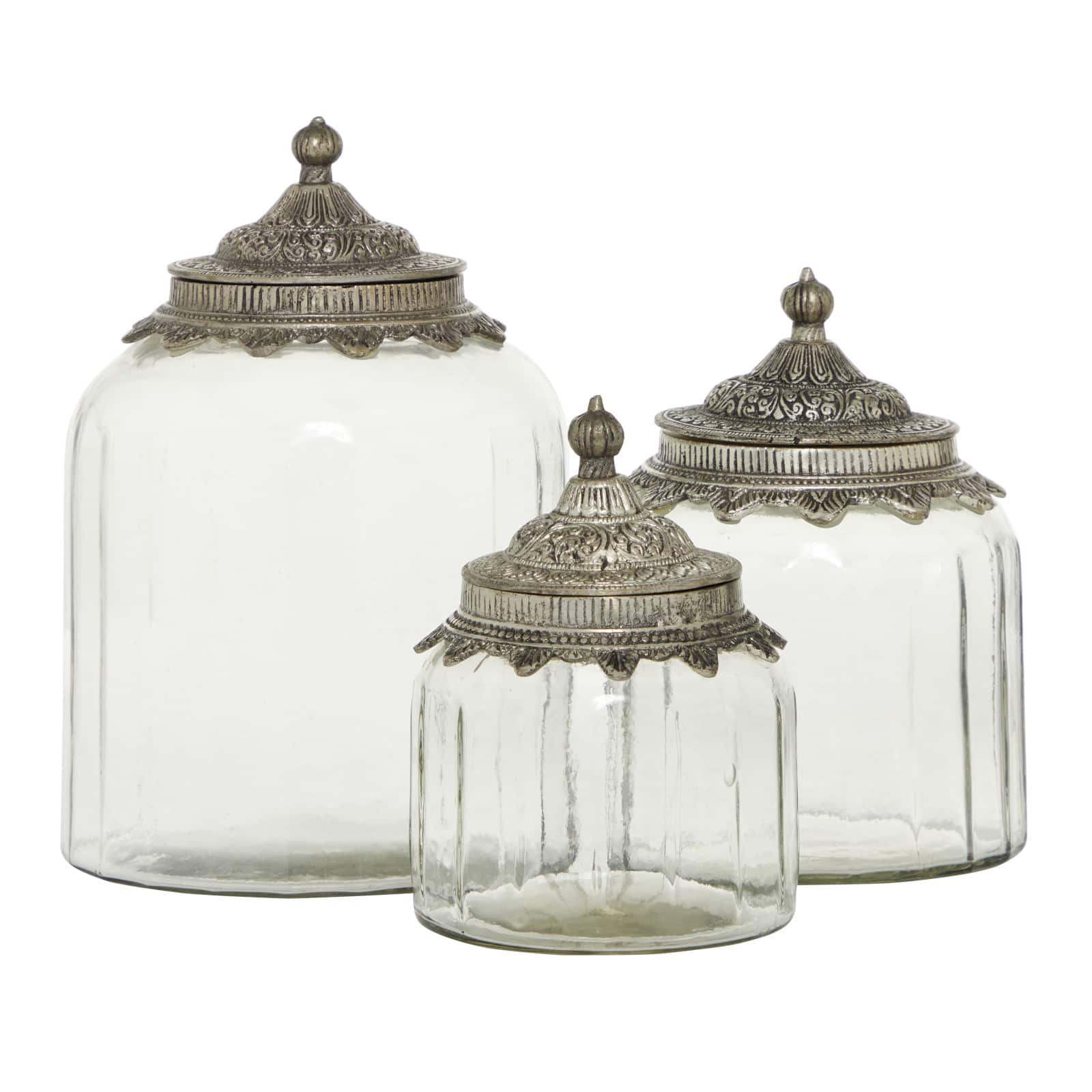 Clear Glass Decorative Jar Set with Silver Lids