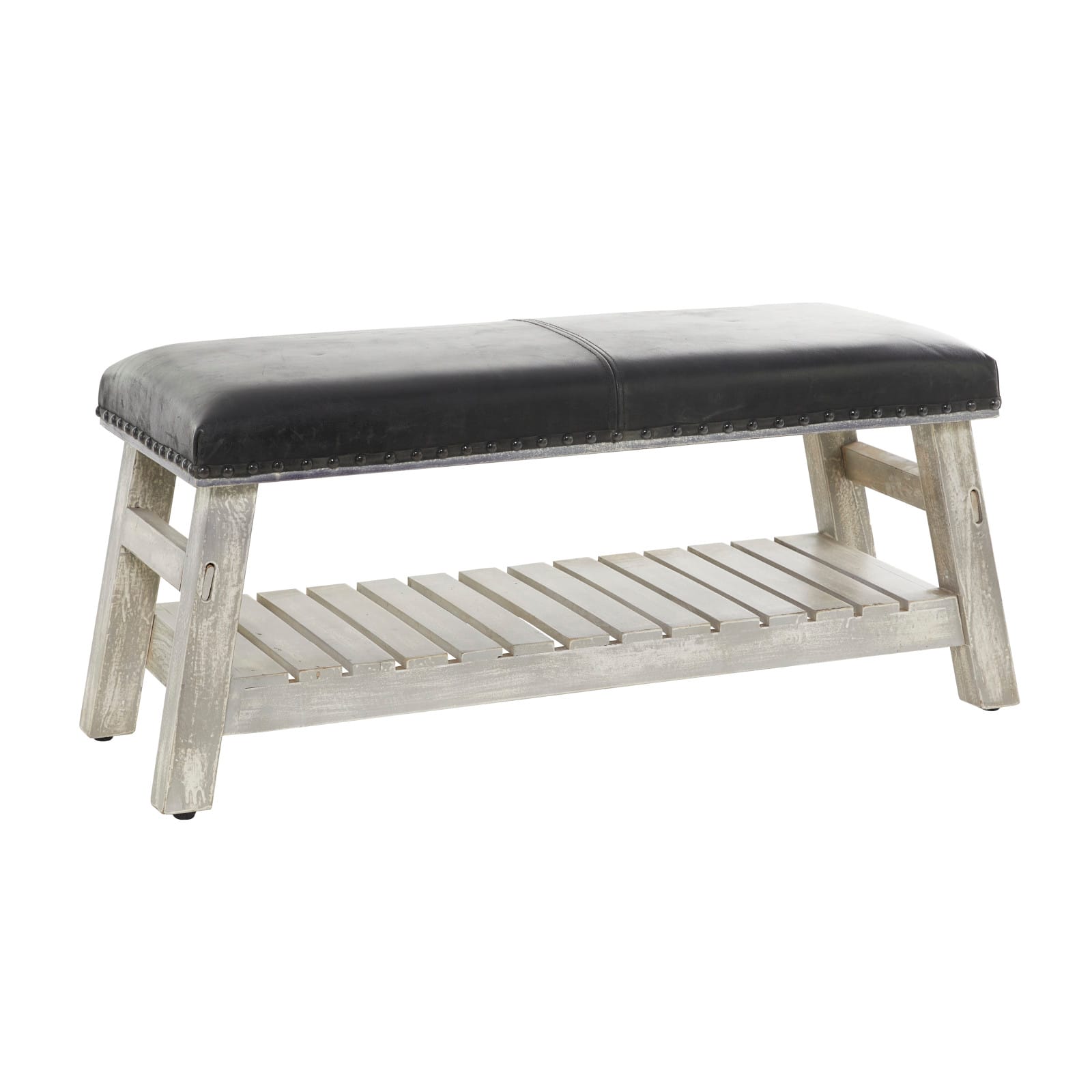 42&#x22; Black Wood Bench With Lower Shelf