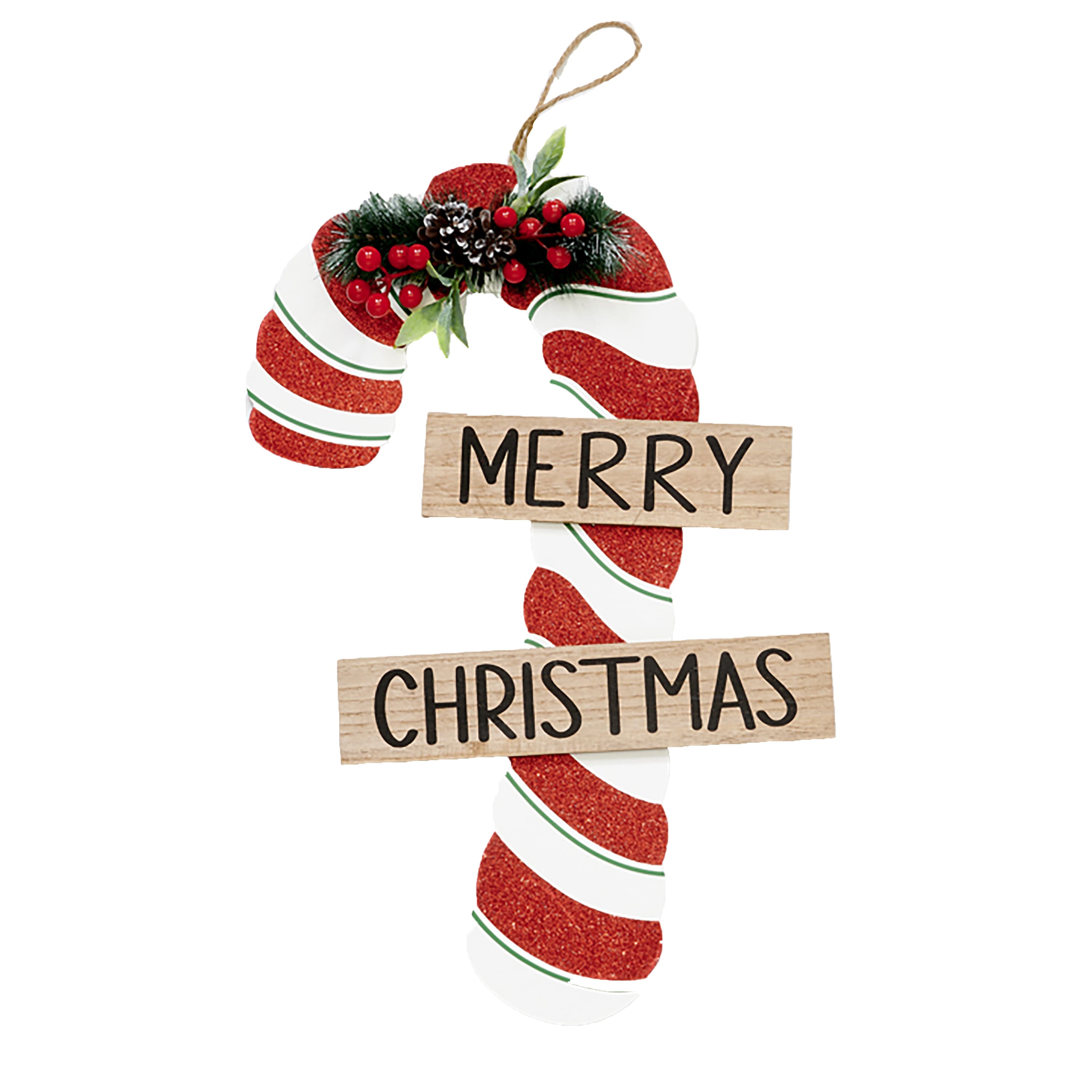 20" Merry Christmas Candy Cane Wood Hanging Sign for Front Door or Wall