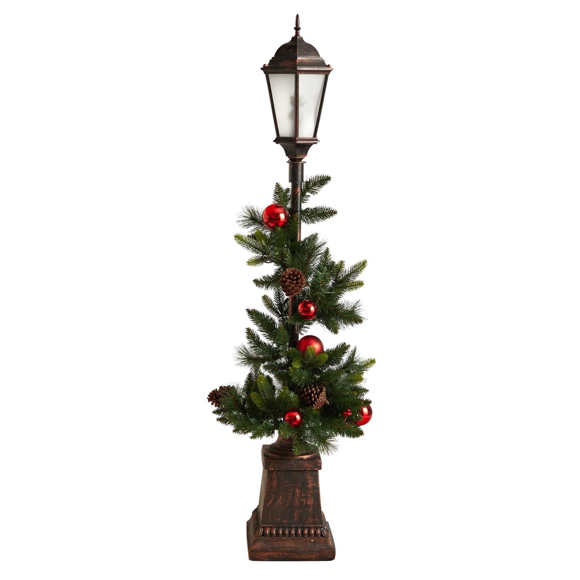 5ft. Pre-Lit LED Holiday Decorated Lamp Post With Greenery &#x26; Ornaments