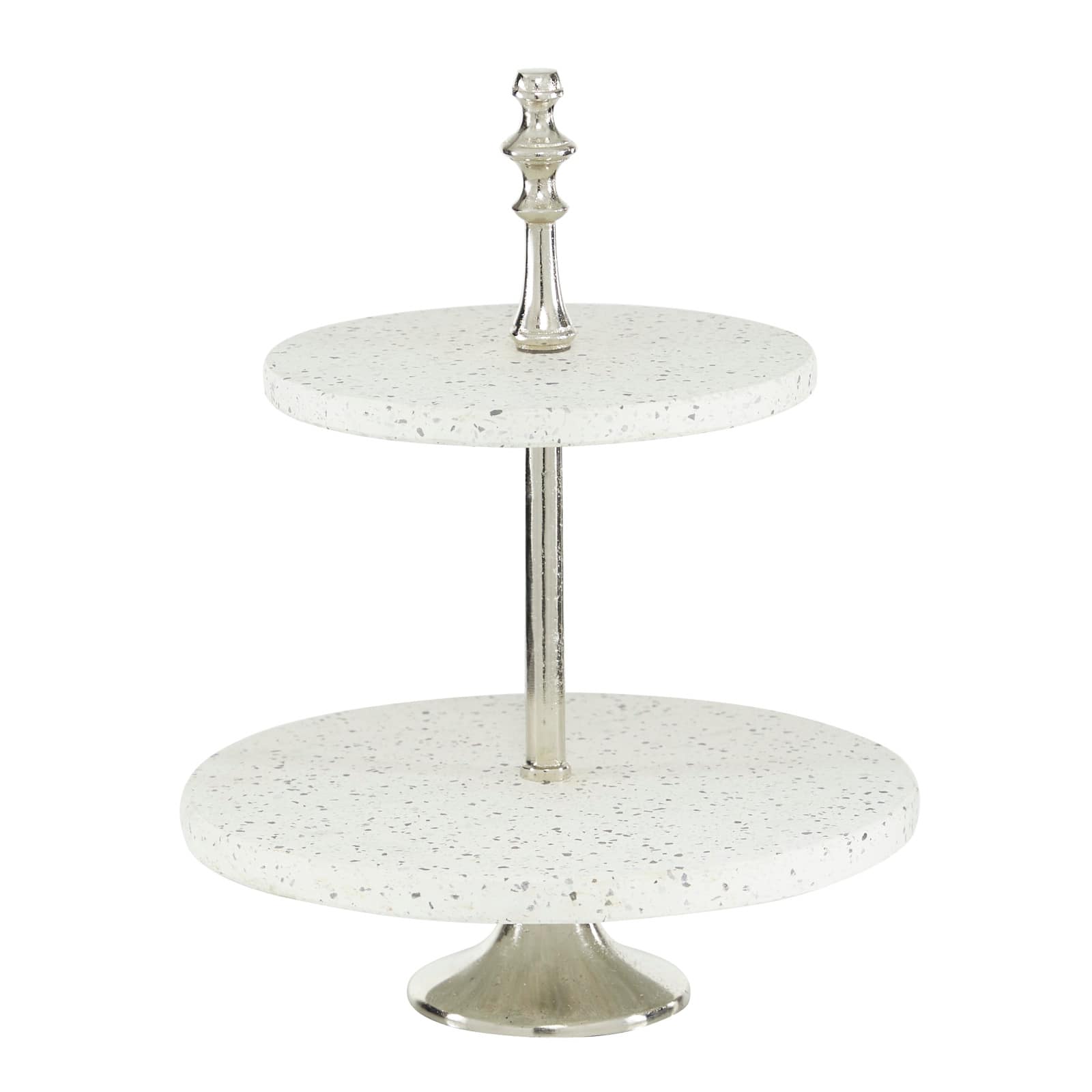 White Stoneware &#x26; Aluminum 2 Tier Tray Stand